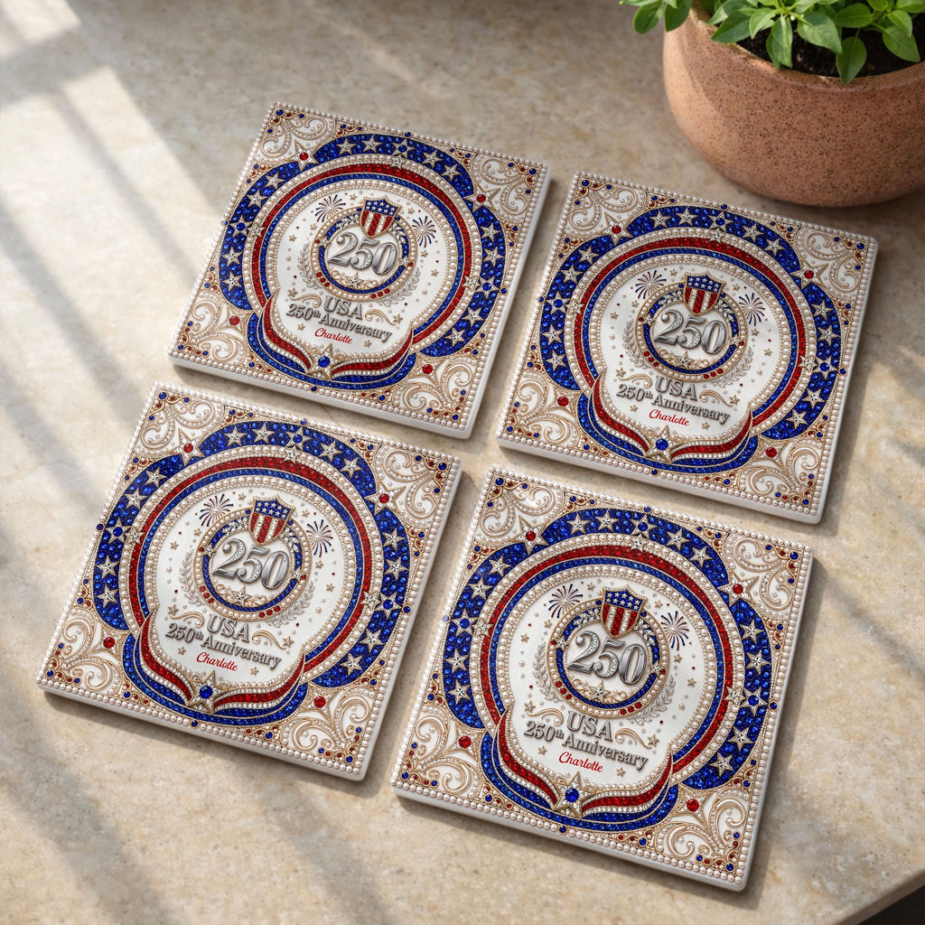 Personalized Ceramic Coaster USA 250th Anniversary Gift Square Ceramic Coaster GradoCreations