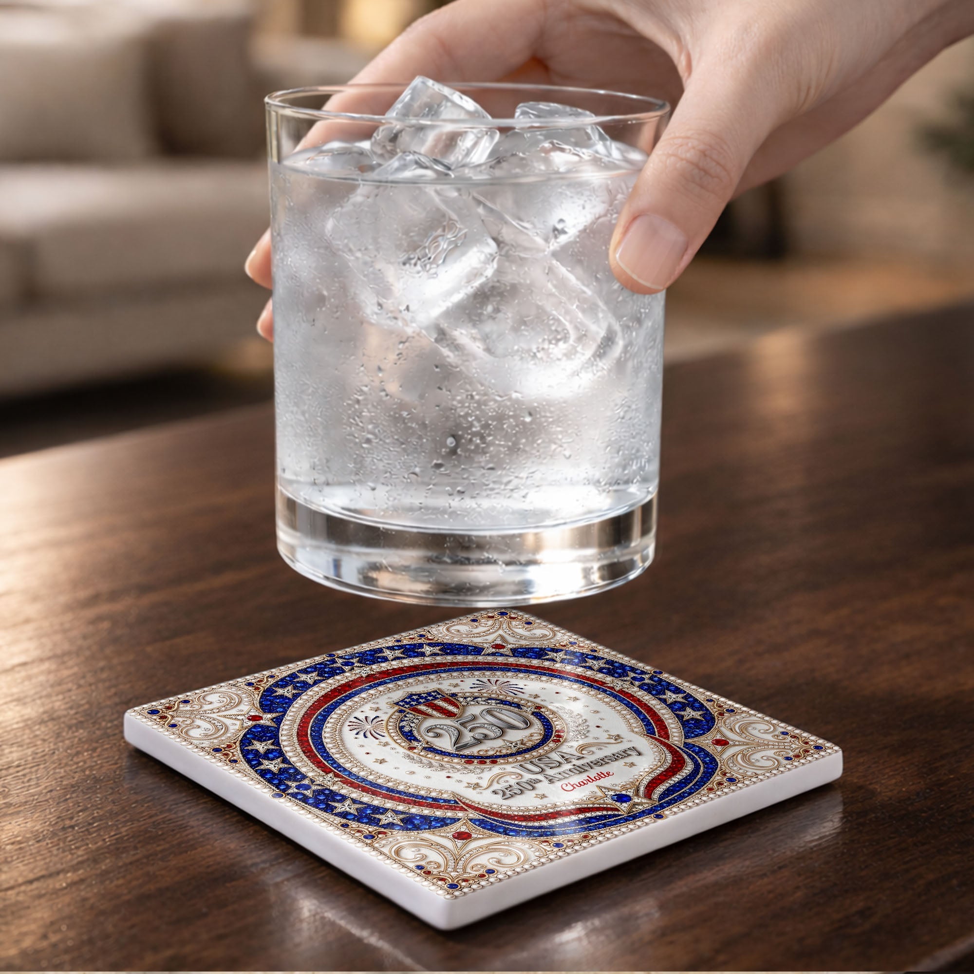 Personalized Ceramic Coaster USA 250th Anniversary Gift Square Ceramic Coaster GradoCreations