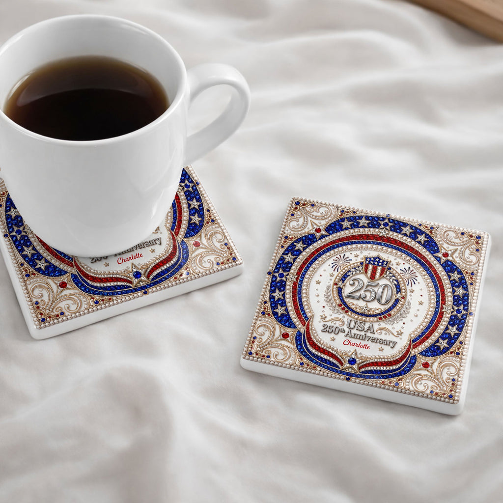 Personalized Ceramic Coaster USA 250th Anniversary Gift Square Ceramic Coaster GradoCreations