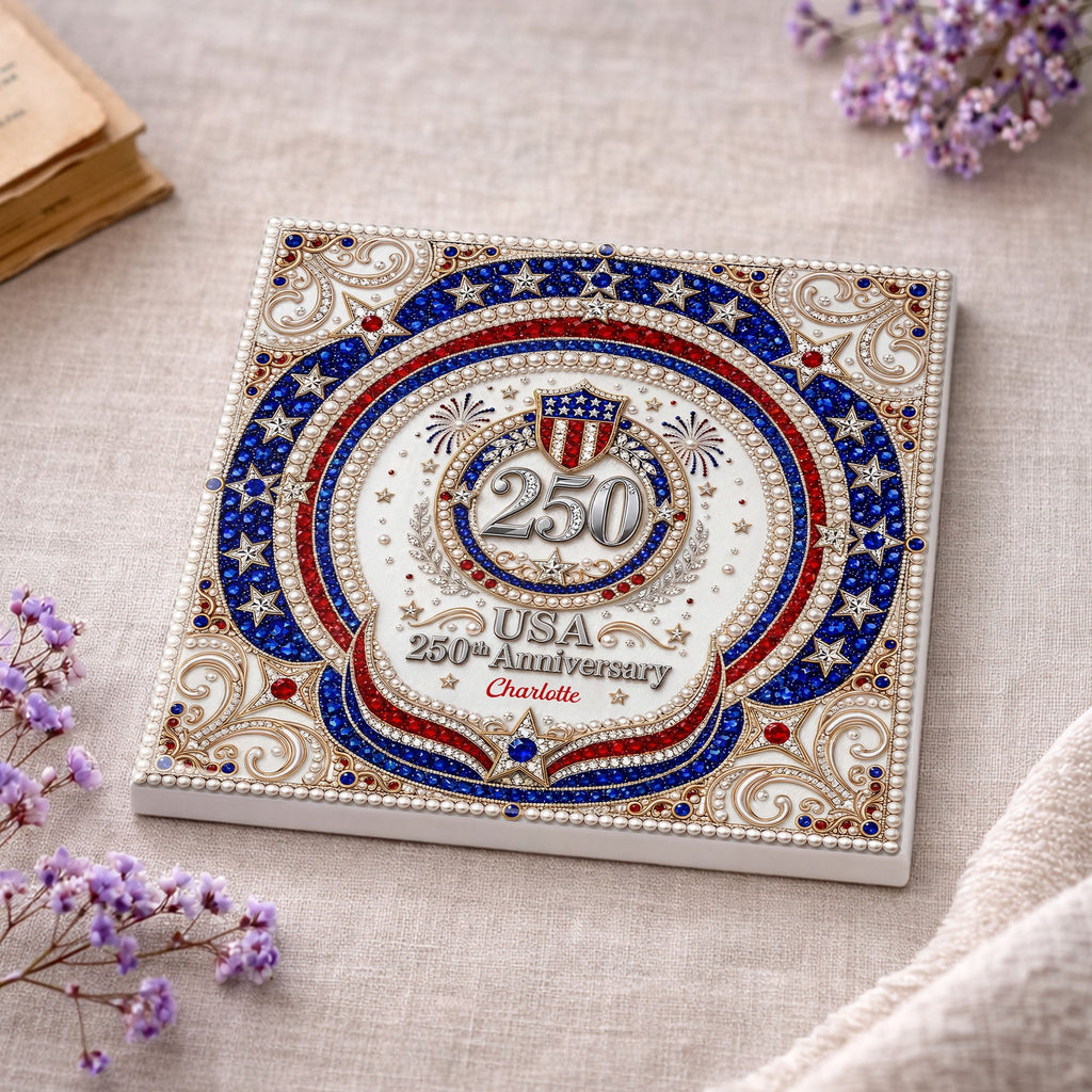 Personalized Ceramic Coaster USA 250th Anniversary Gift Square Ceramic Coaster GradoCreations