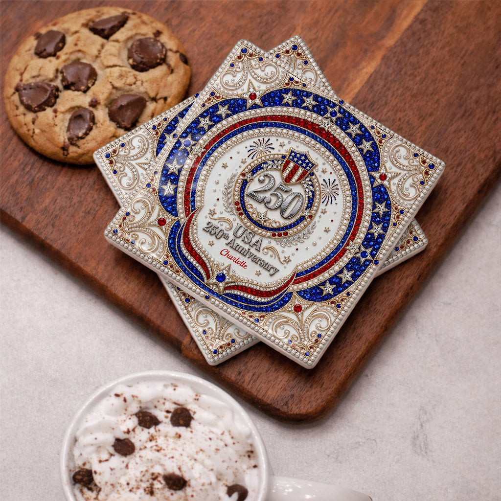 Personalized Ceramic Coaster USA 250th Anniversary Gift Square Ceramic Coaster GradoCreations