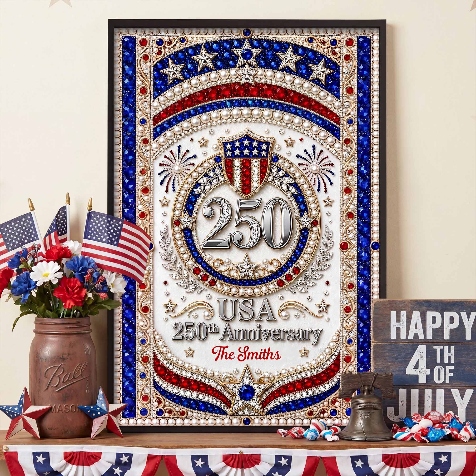 Personalized Patriotic USA Anniversary Poster Custom Photo Gift Poster GradoCreations