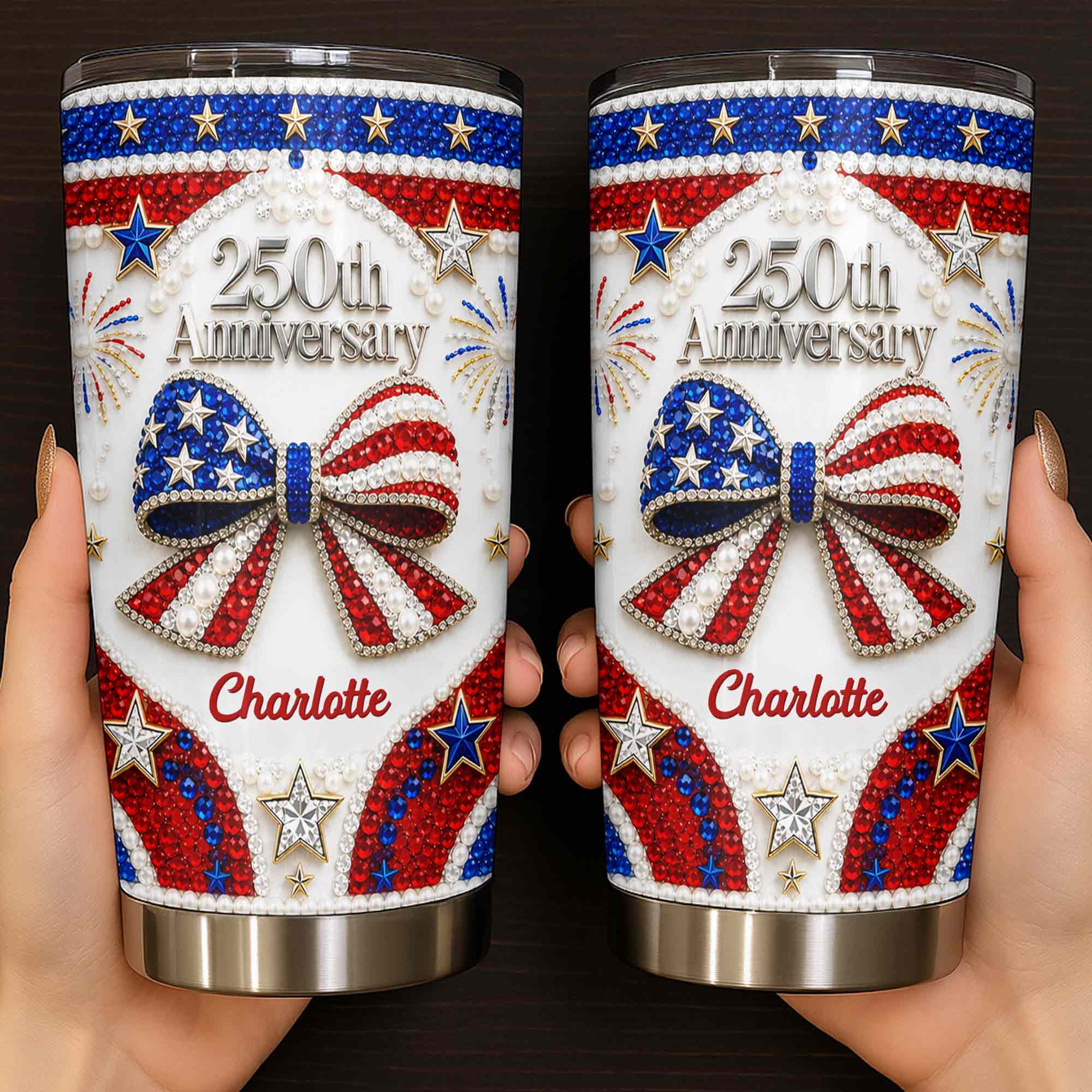 Personalized Stainless Steel Tumbler Custom Name Patriotic 4th of July Gift - 20oz 30oz Tumbler GradoCreations