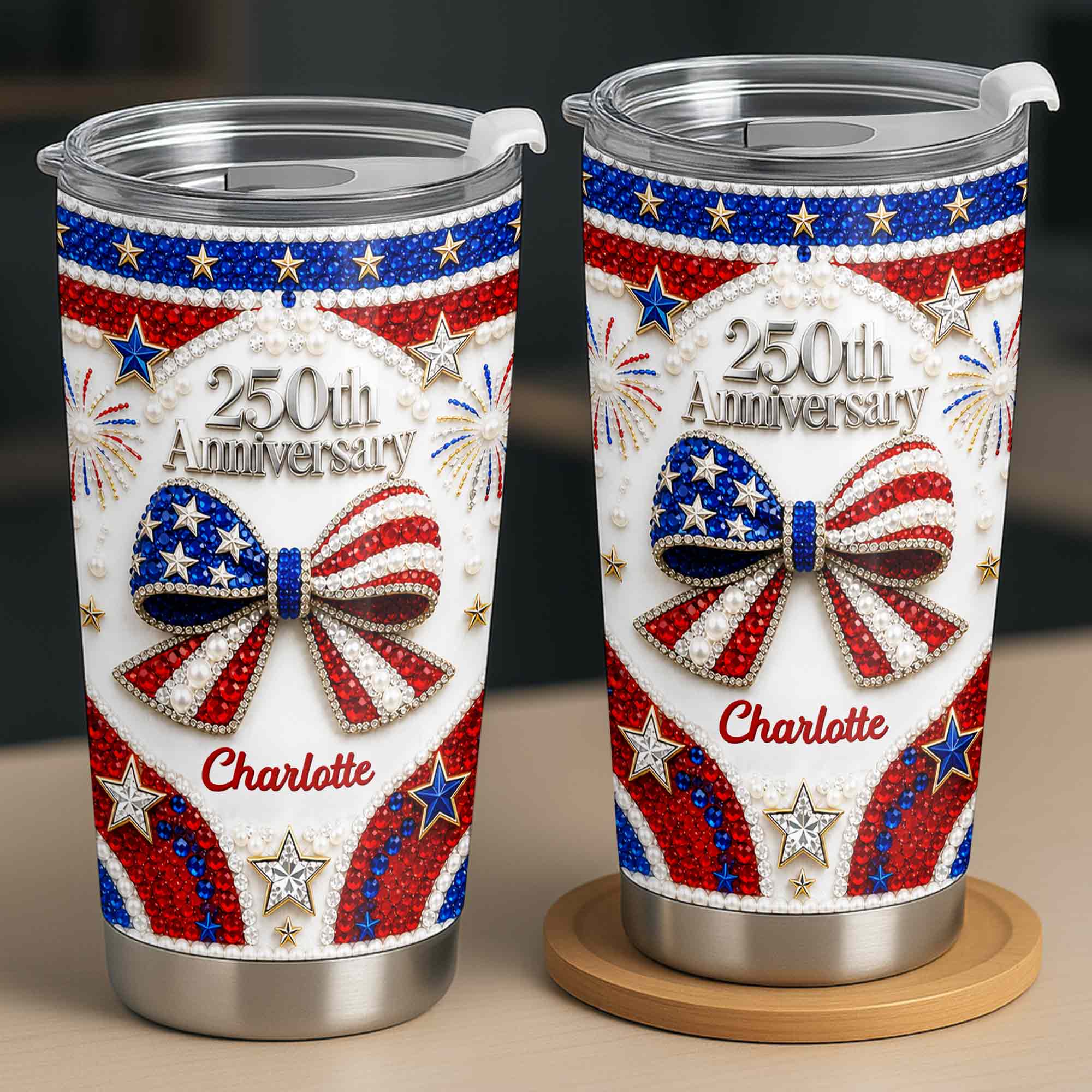 Personalized Stainless Steel Tumbler Custom Name Patriotic 4th of July Gift - 20oz 30oz Tumbler GradoCreations