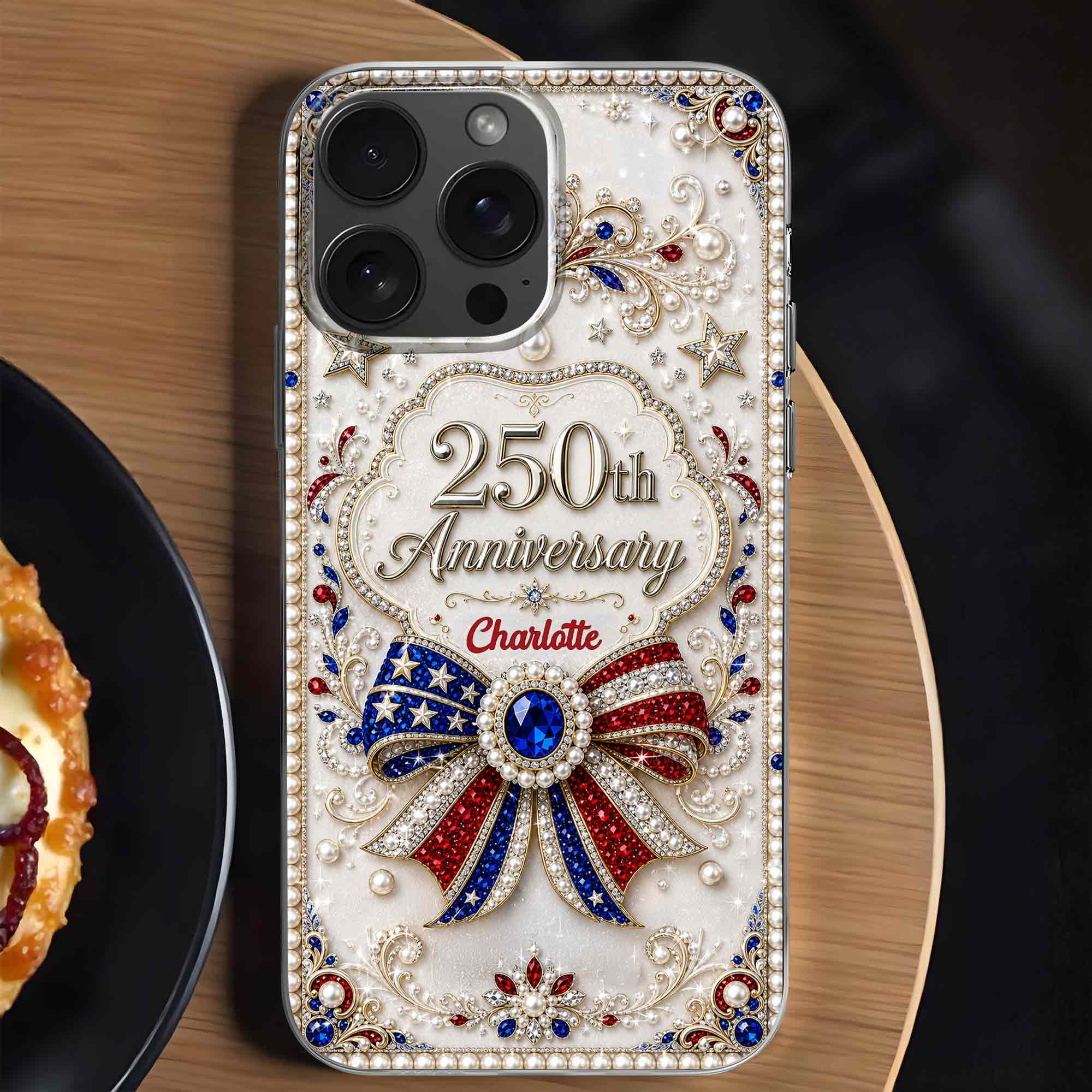 Personalized Clear Phone Case USA Flag 3D Rhinestone Gift for Mom Clear Phone Case GradoCreations