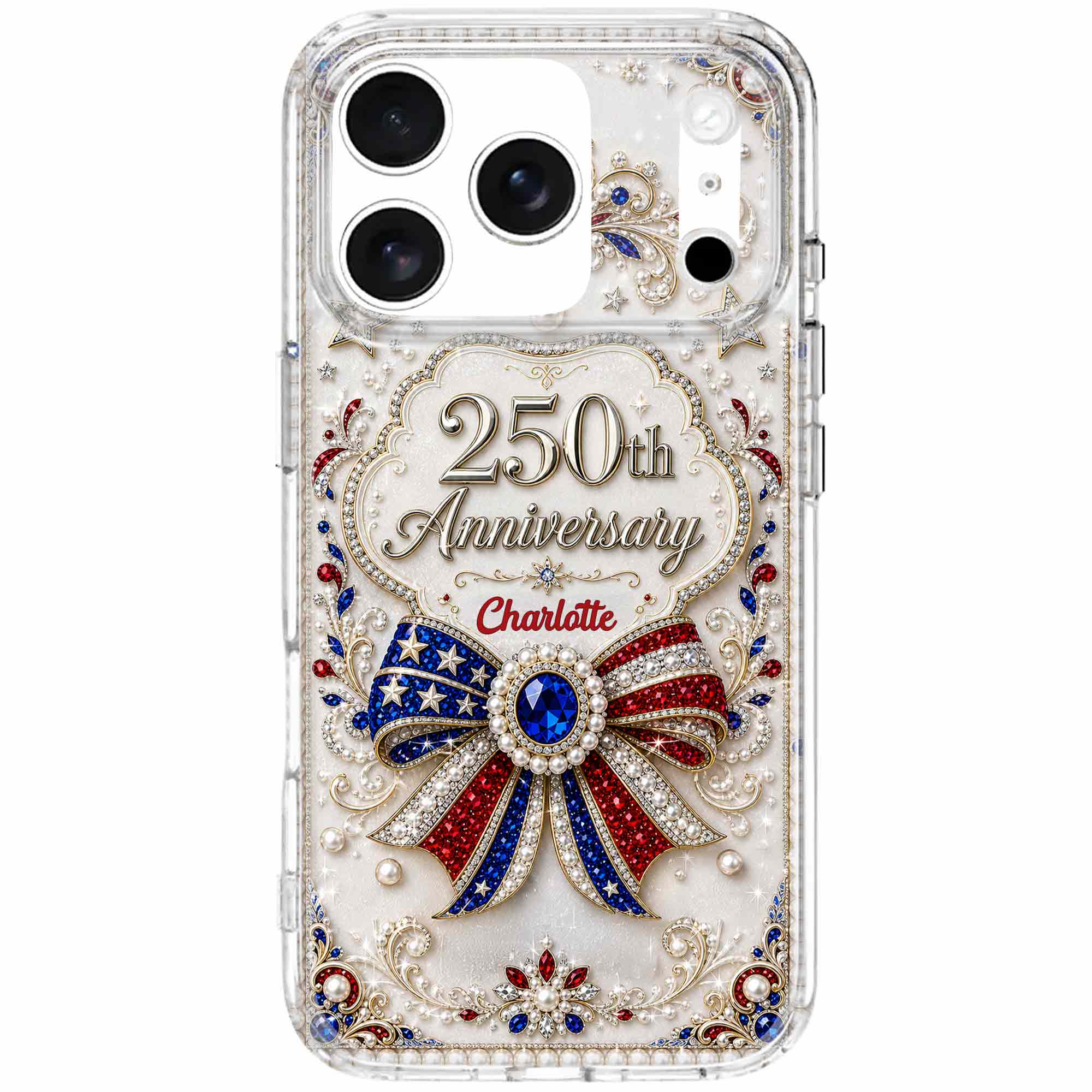 Personalized Clear Phone Case USA Flag 3D Rhinestone Gift for Mom Clear Phone Case GradoCreations