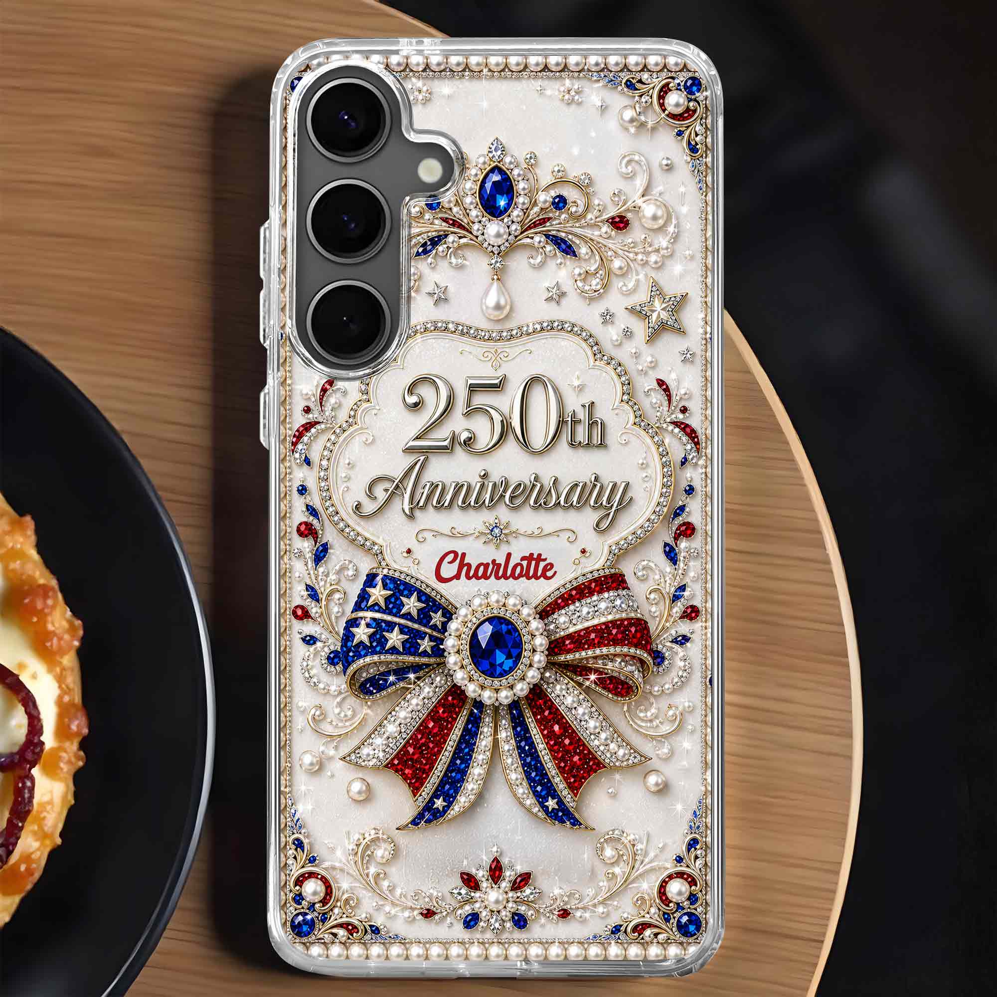 Personalized Clear Phone Case USA Flag 3D Rhinestone Gift for Mom Clear Phone Case GradoCreations