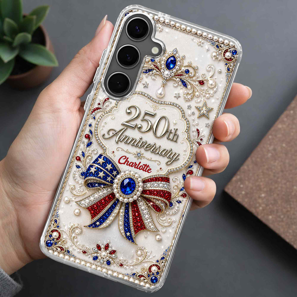 Personalized Clear Phone Case USA Flag 3D Rhinestone Gift for Mom Clear Phone Case GradoCreations