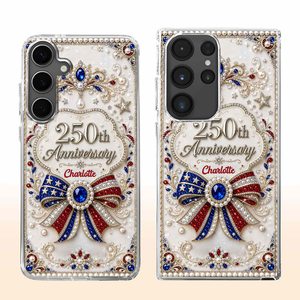 Personalized Clear Phone Case USA Flag 3D Rhinestone Gift for Mom Clear Phone Case GradoCreations