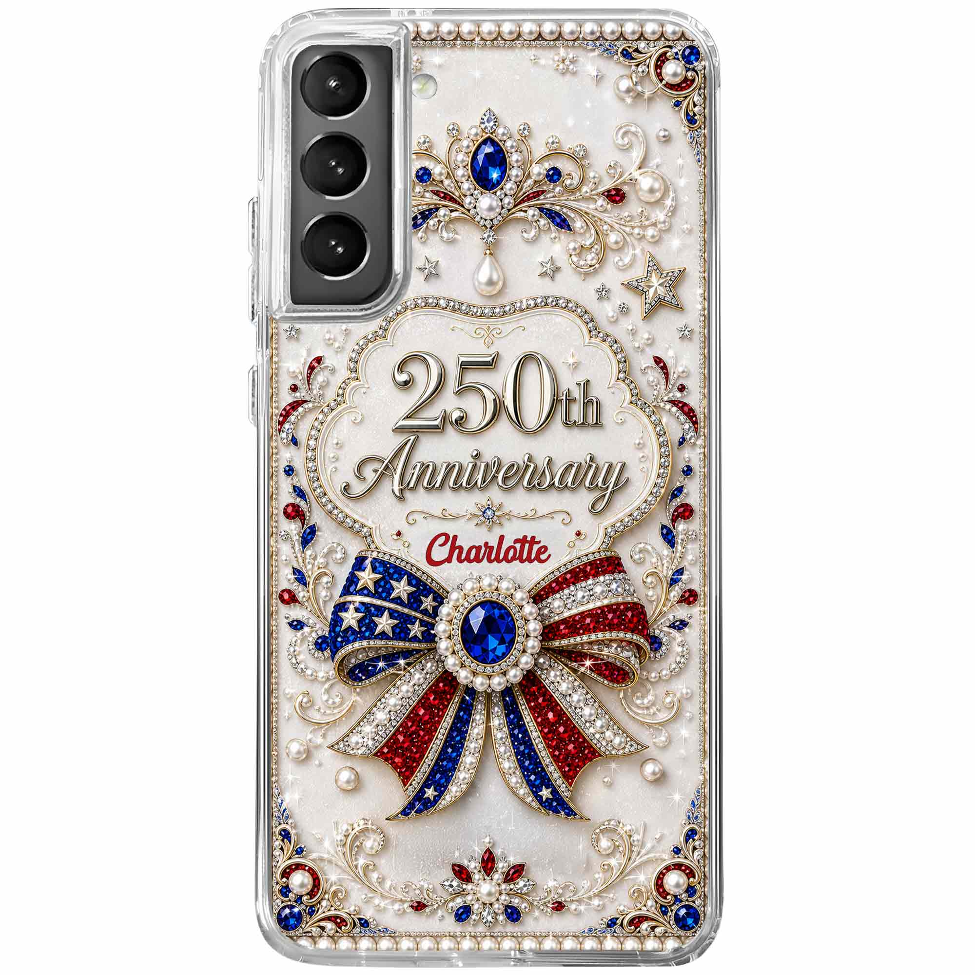 Personalized Clear Phone Case USA Flag 3D Rhinestone Gift for Mom Clear Phone Case GradoCreations