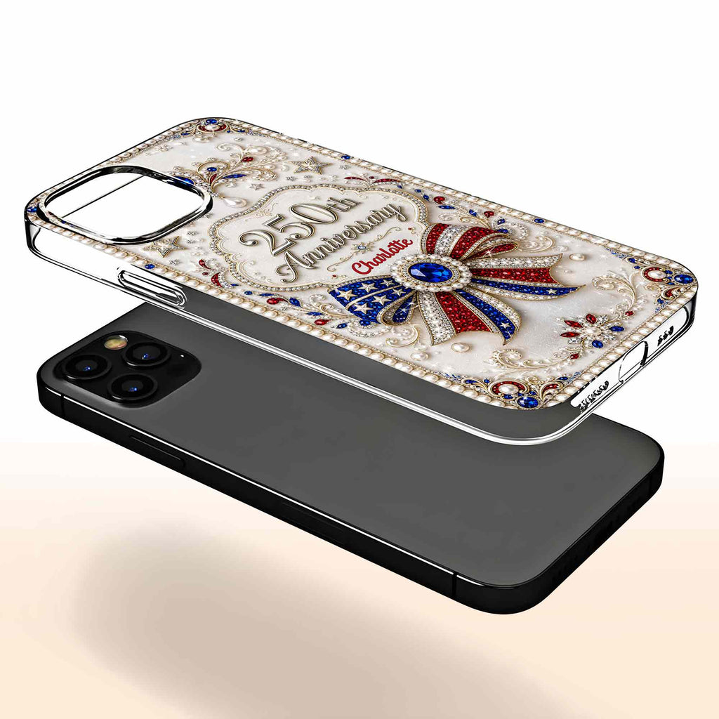 Personalized Clear Phone Case USA Flag 3D Rhinestone Gift for Mom Clear Phone Case GradoCreations