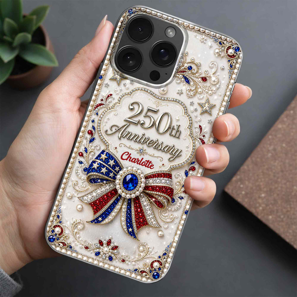 Personalized Clear Phone Case USA Flag 3D Rhinestone Gift for Mom Clear Phone Case GradoCreations