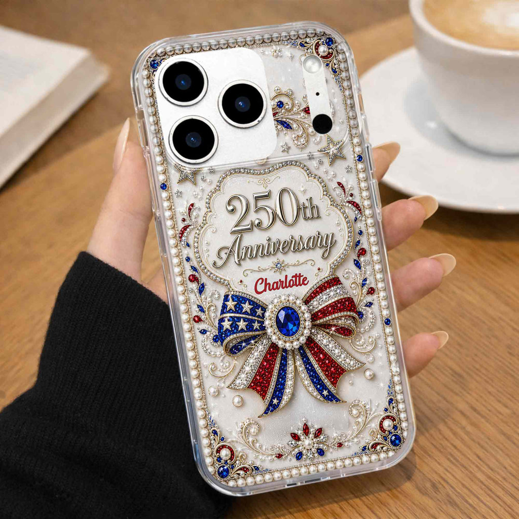 Personalized Clear Phone Case USA Flag 3D Rhinestone Gift for Mom Clear Phone Case GradoCreations