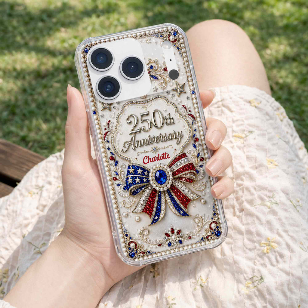 Personalized Clear Phone Case USA Flag 3D Rhinestone Gift for Mom Clear Phone Case GradoCreations