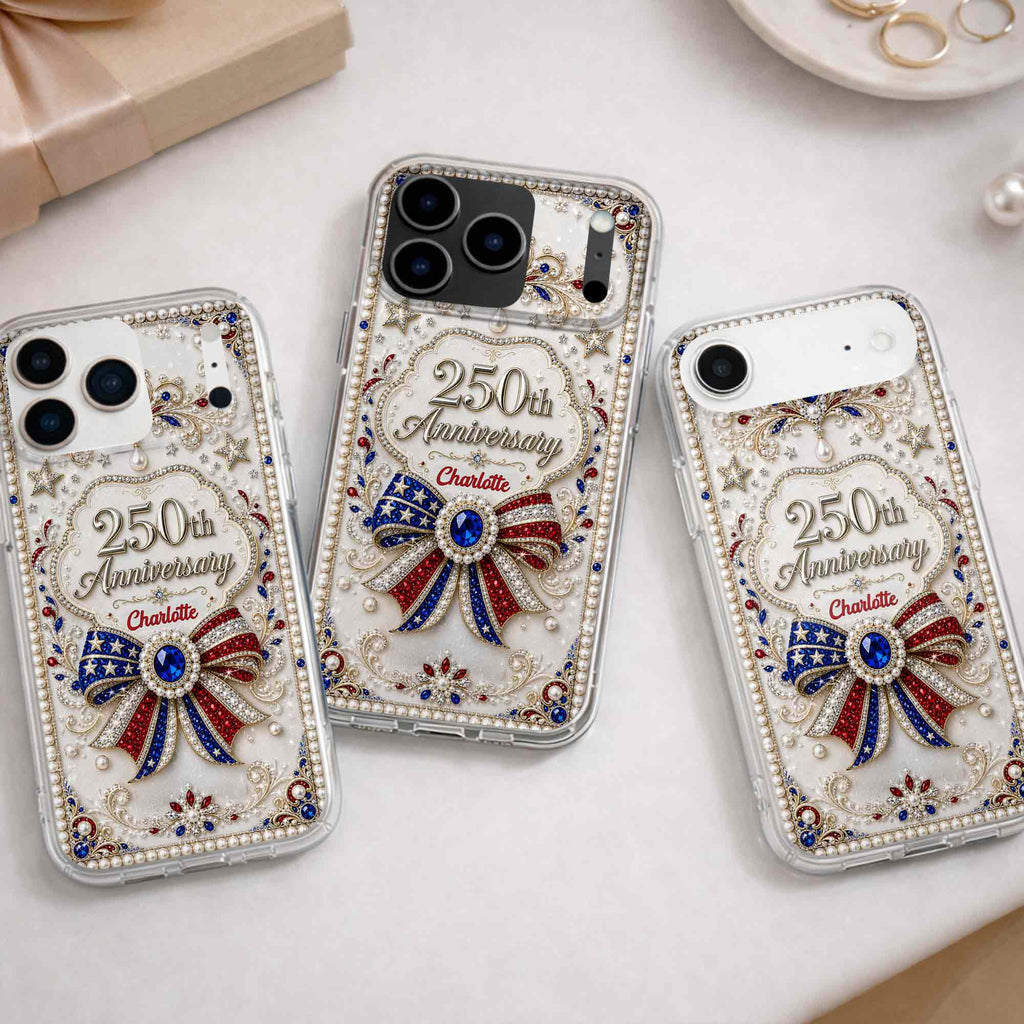 Personalized Clear Phone Case USA Flag 3D Rhinestone Gift for Mom Clear Phone Case GradoCreations