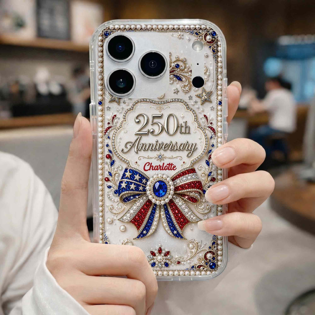 Personalized Clear Phone Case USA Flag 3D Rhinestone Gift for Mom Clear Phone Case GradoCreations