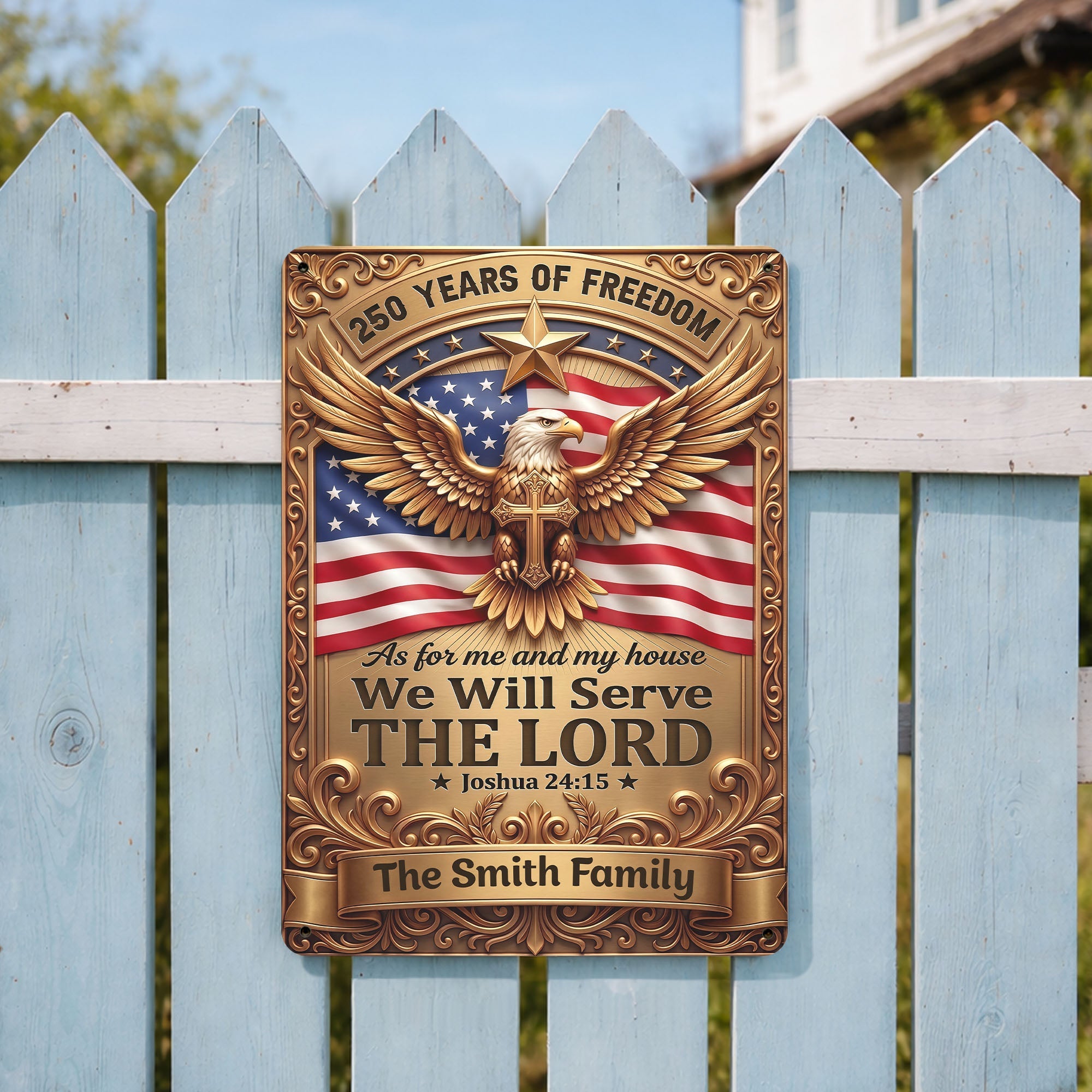 Personalized Metal Sign with Eagle Cross Custom Name Gift for Dad Metal Sign GradoCreations