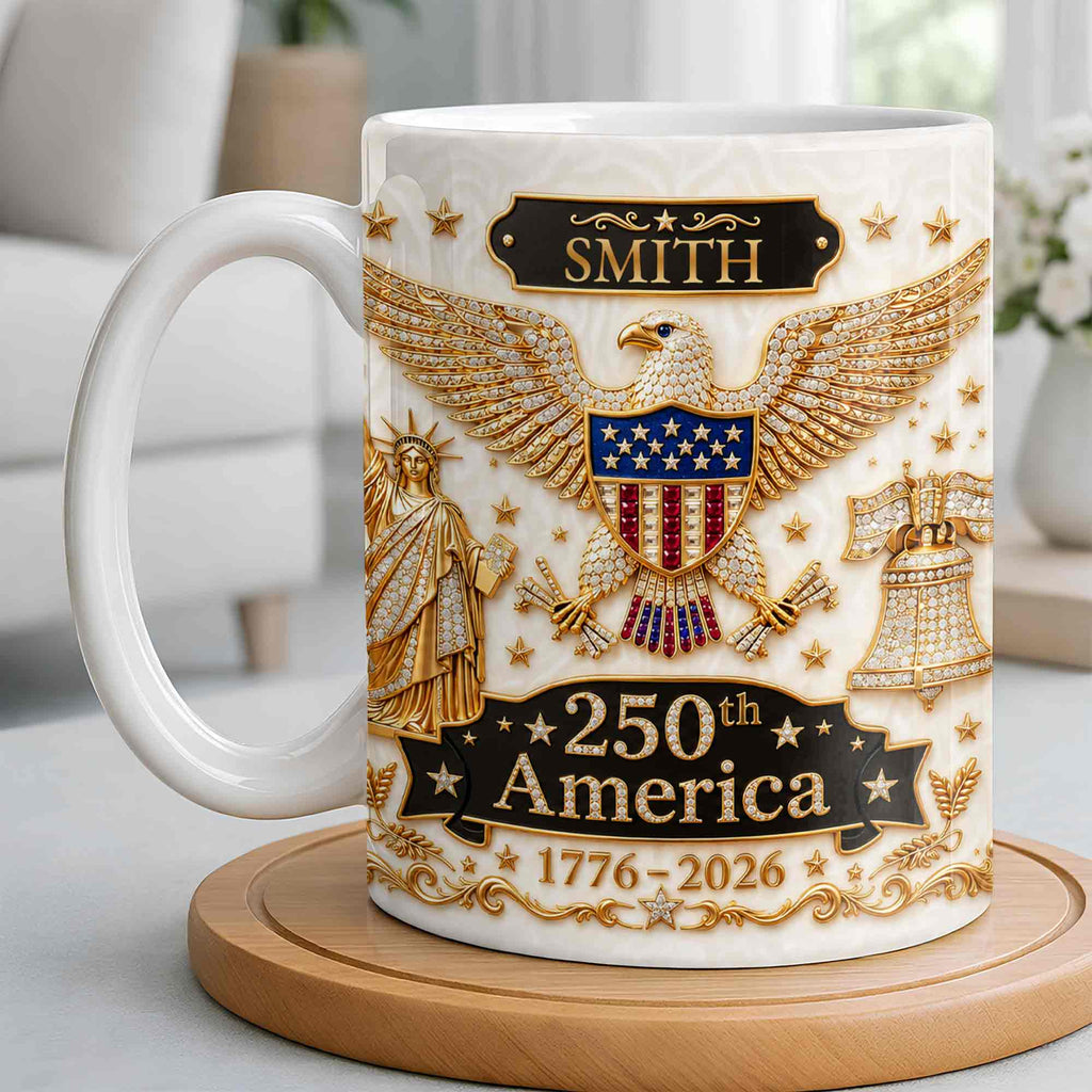 Personalized Patriotic Eagle Coffee Mug Custom Name Gift for Dad Edge-to-edge Mug GradoCreations