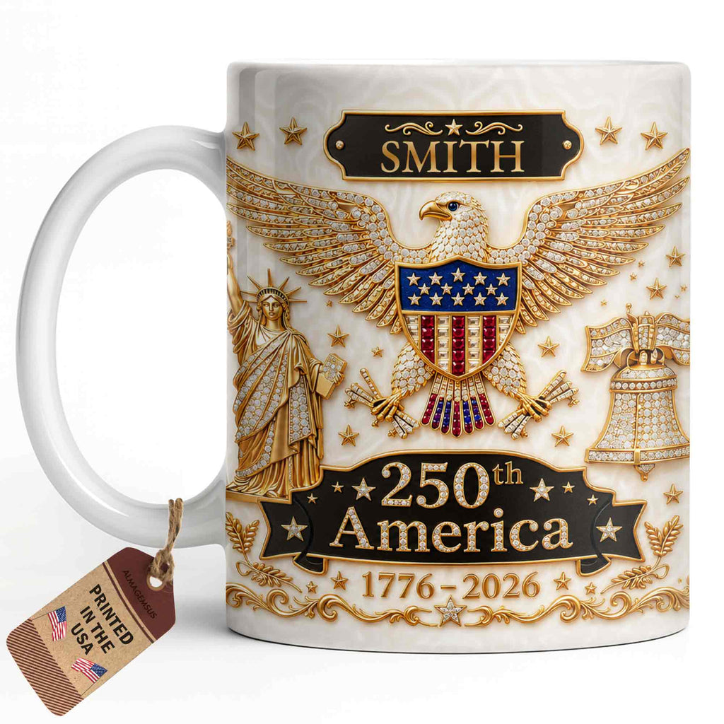 Personalized Patriotic Eagle Coffee Mug Custom Name Gift for Dad Edge-to-edge Mug GradoCreations
