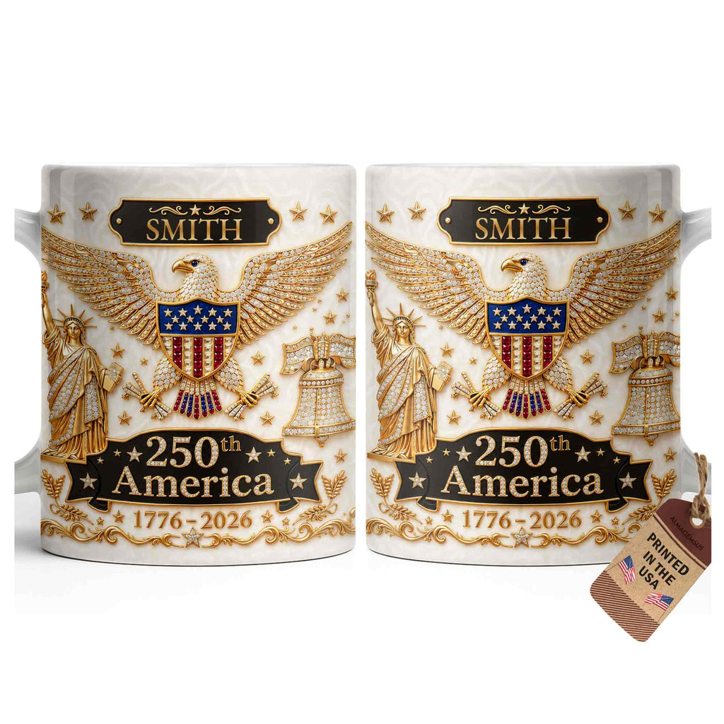 Personalized Patriotic Eagle Coffee Mug Custom Name Gift for Dad Edge-to-edge Mug GradoCreations
