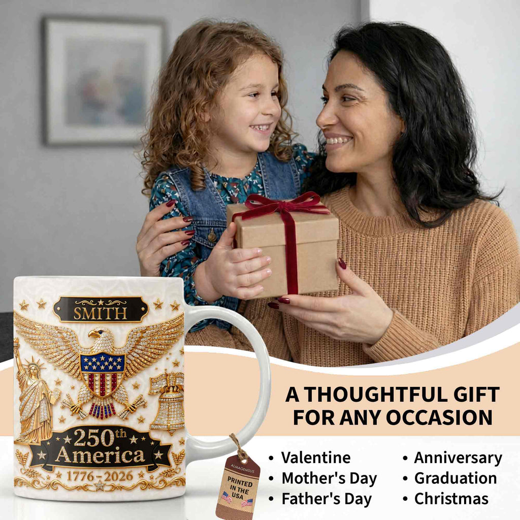 Personalized Patriotic Eagle Coffee Mug Custom Name Gift for Dad Edge-to-edge Mug GradoCreations