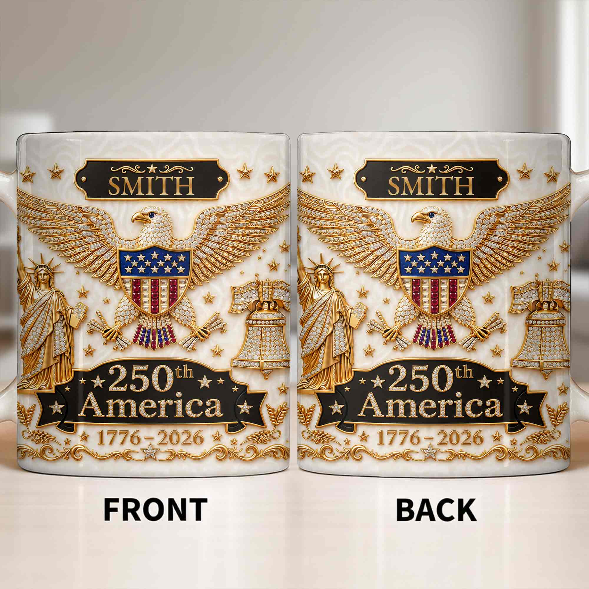 Personalized Patriotic Eagle Coffee Mug Custom Name Gift for Dad Edge-to-edge Mug GradoCreations
