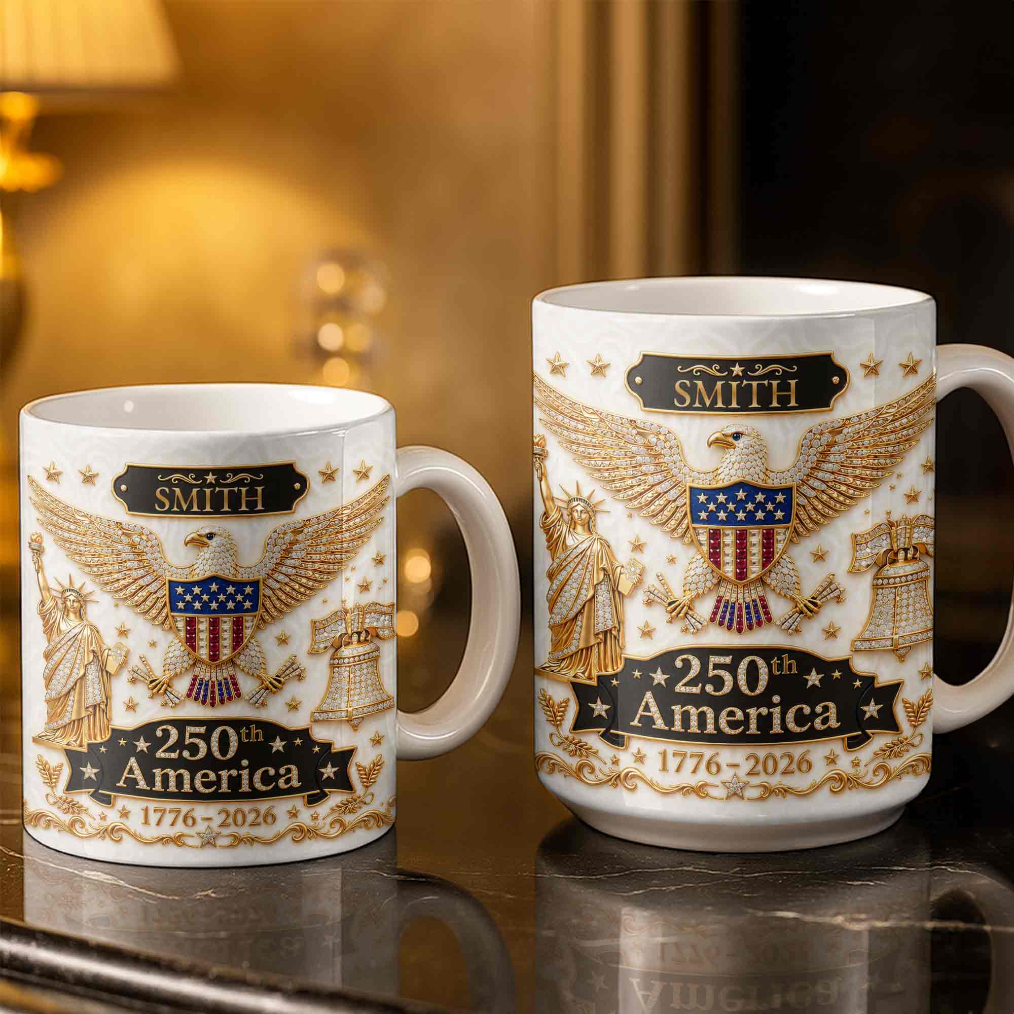 Personalized Patriotic Eagle Coffee Mug Custom Name Gift for Dad Edge-to-edge Mug GradoCreations