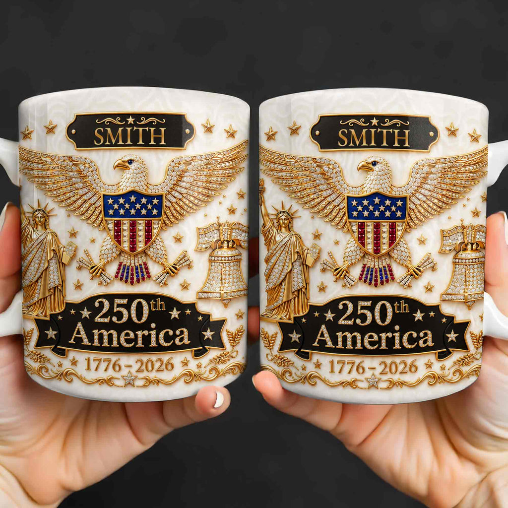 Personalized Patriotic Eagle Coffee Mug Custom Name Gift for Dad Edge-to-edge Mug GradoCreations