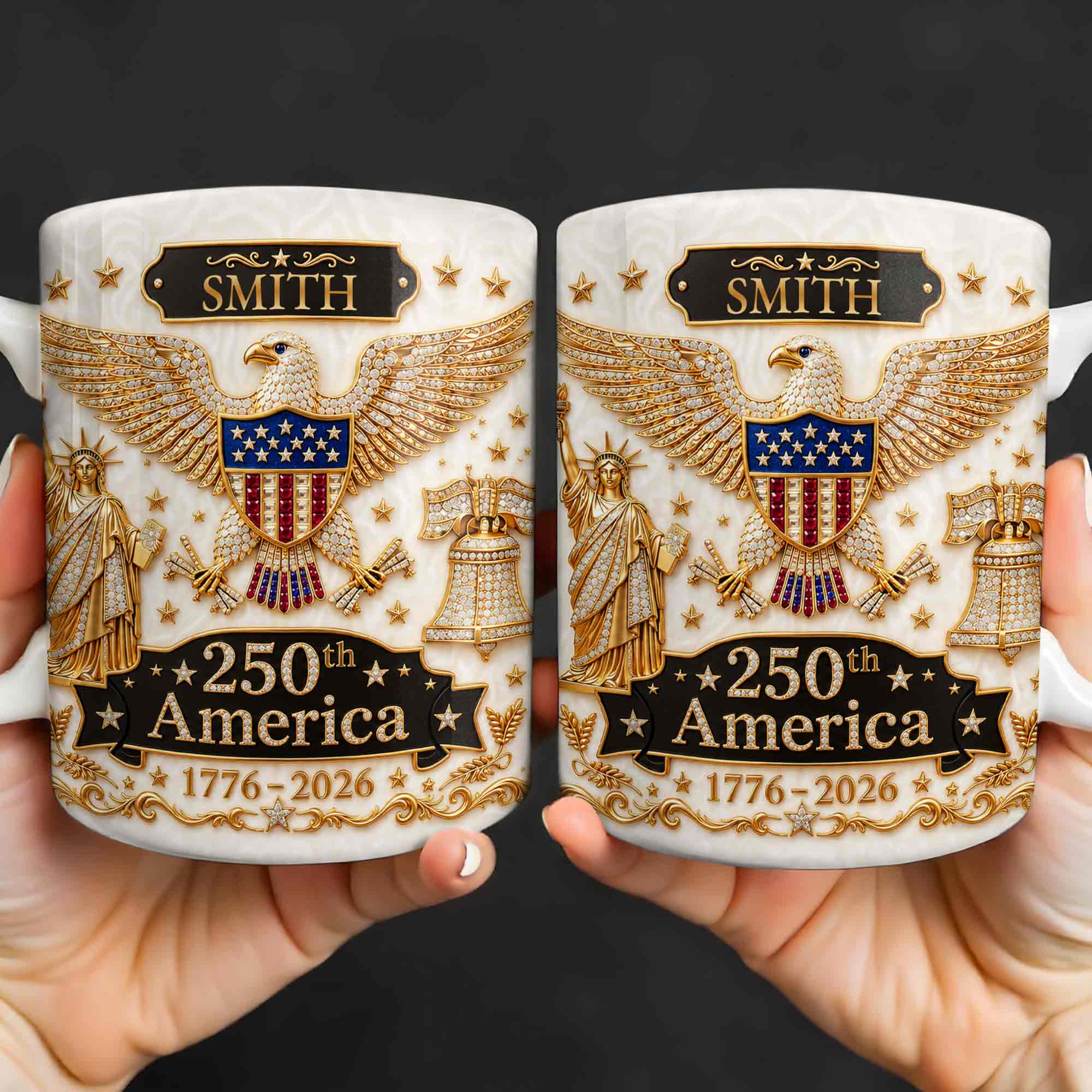 Personalized Patriotic Eagle Coffee Mug Custom Name Gift for Dad Edge-to-edge Mug GradoCreations