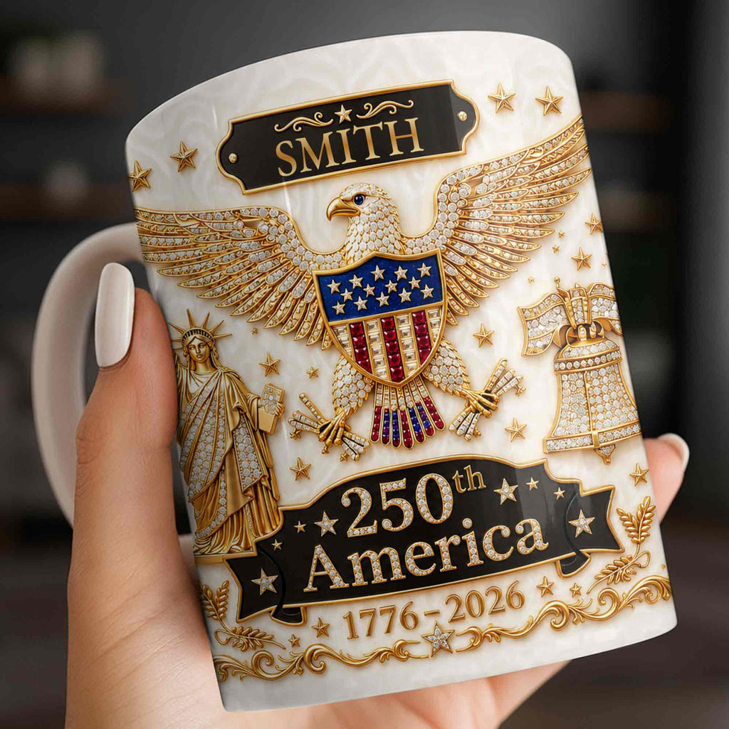 Personalized Patriotic Eagle Coffee Mug Custom Name Gift for Dad Edge-to-edge Mug GradoCreations