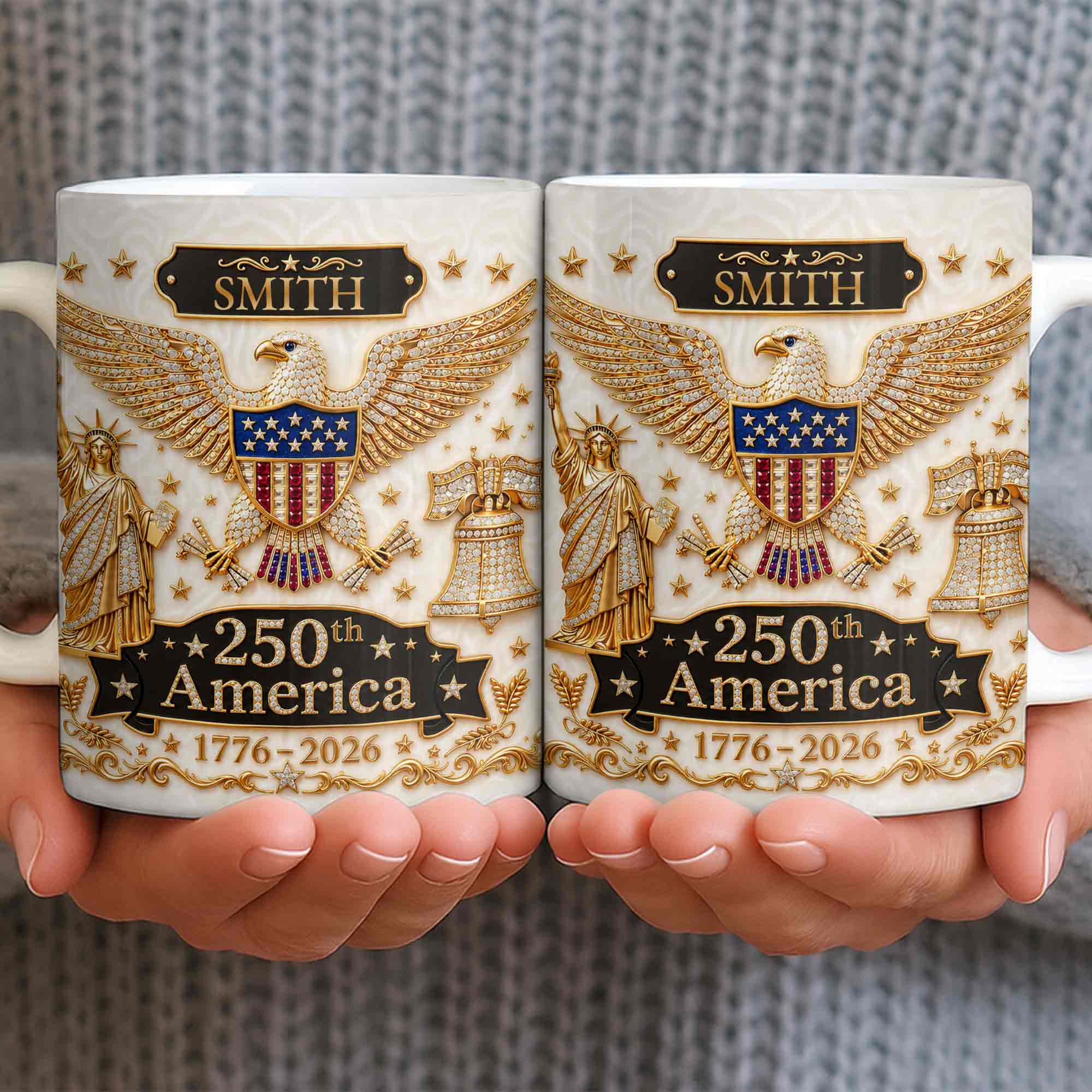 Personalized Patriotic Eagle Coffee Mug Custom Name Gift for Dad Edge-to-edge Mug GradoCreations