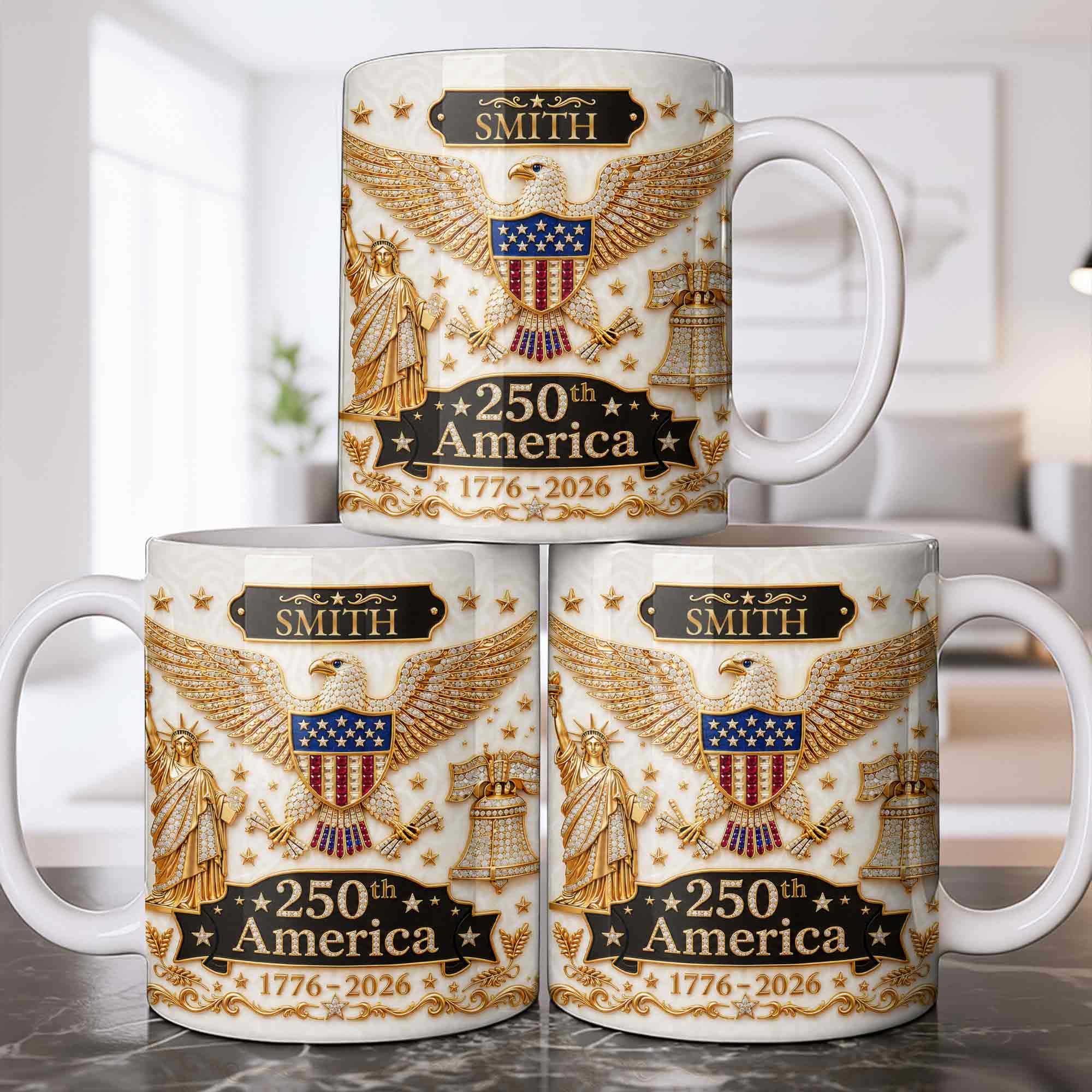 Personalized Patriotic Eagle Coffee Mug Custom Name Gift for Dad Edge-to-edge Mug GradoCreations