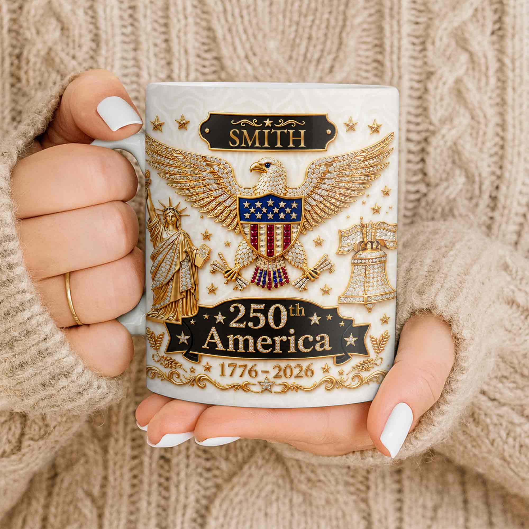 Personalized Patriotic Eagle Coffee Mug Custom Name Gift for Dad Edge-to-edge Mug GradoCreations