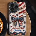 Personalized Clear Phone Case with American Flag & Leopard Print Gift for 4th of July Clear Phone Case GradoCreations