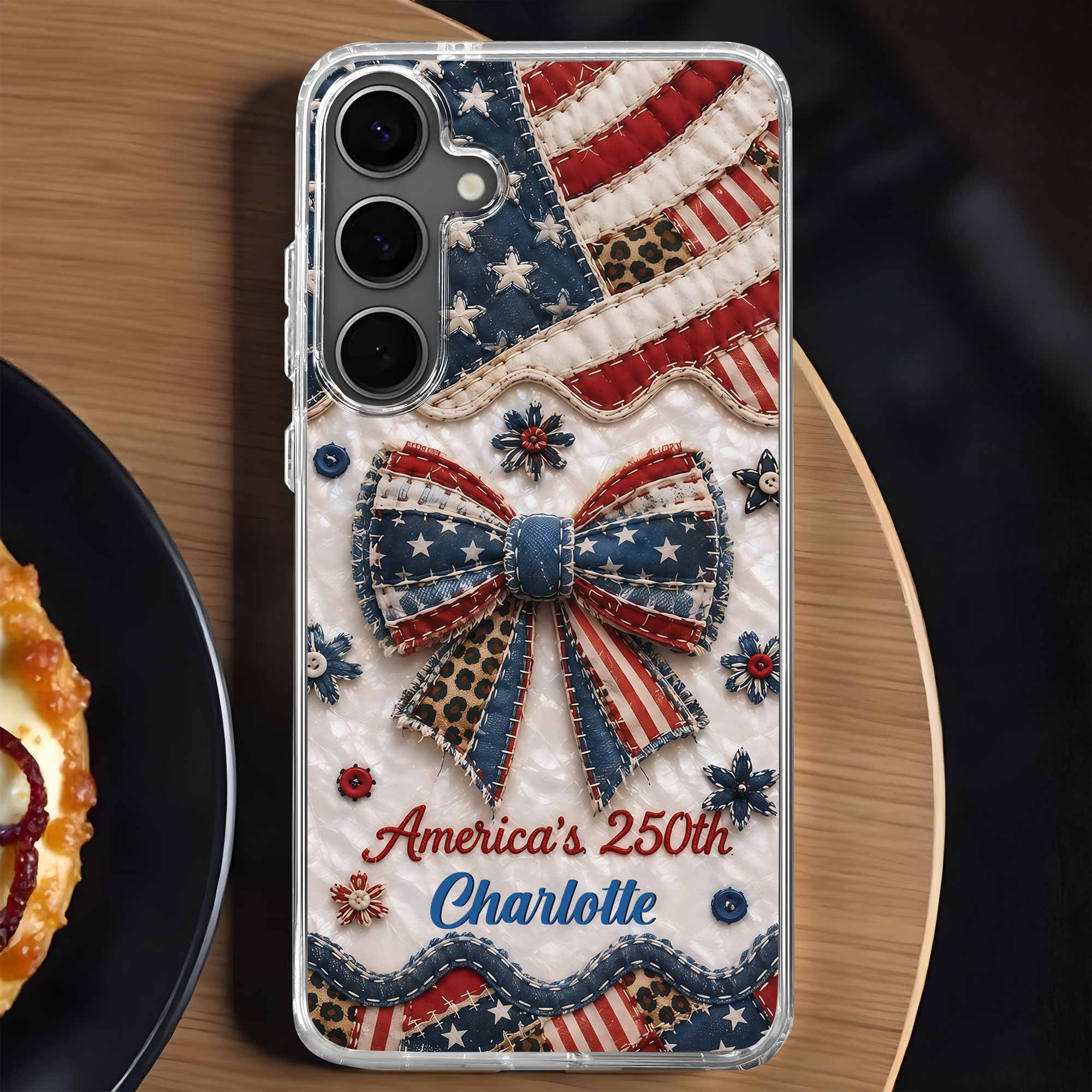Personalized Clear Phone Case with American Flag & Leopard Print Gift for 4th of July Clear Phone Case GradoCreations