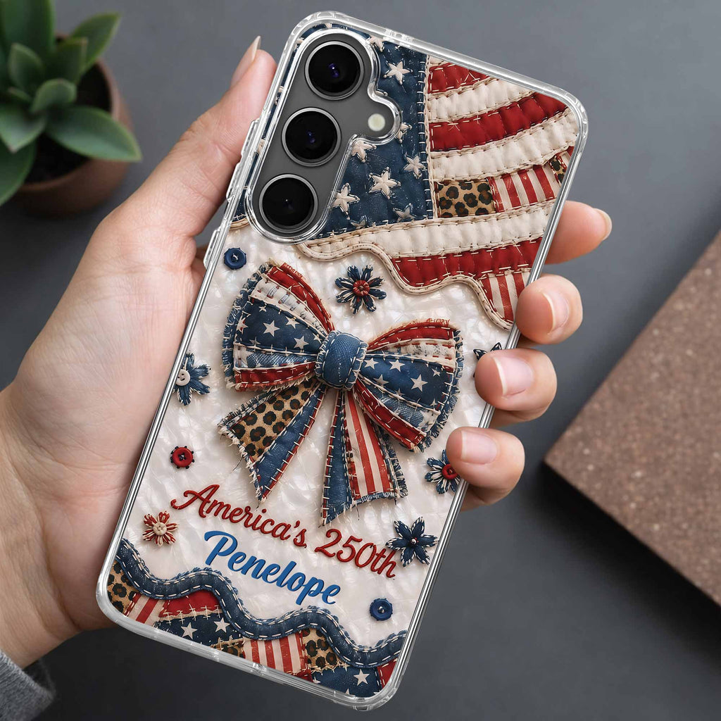 Personalized Clear Phone Case with American Flag & Leopard Print Gift for 4th of July Clear Phone Case GradoCreations
