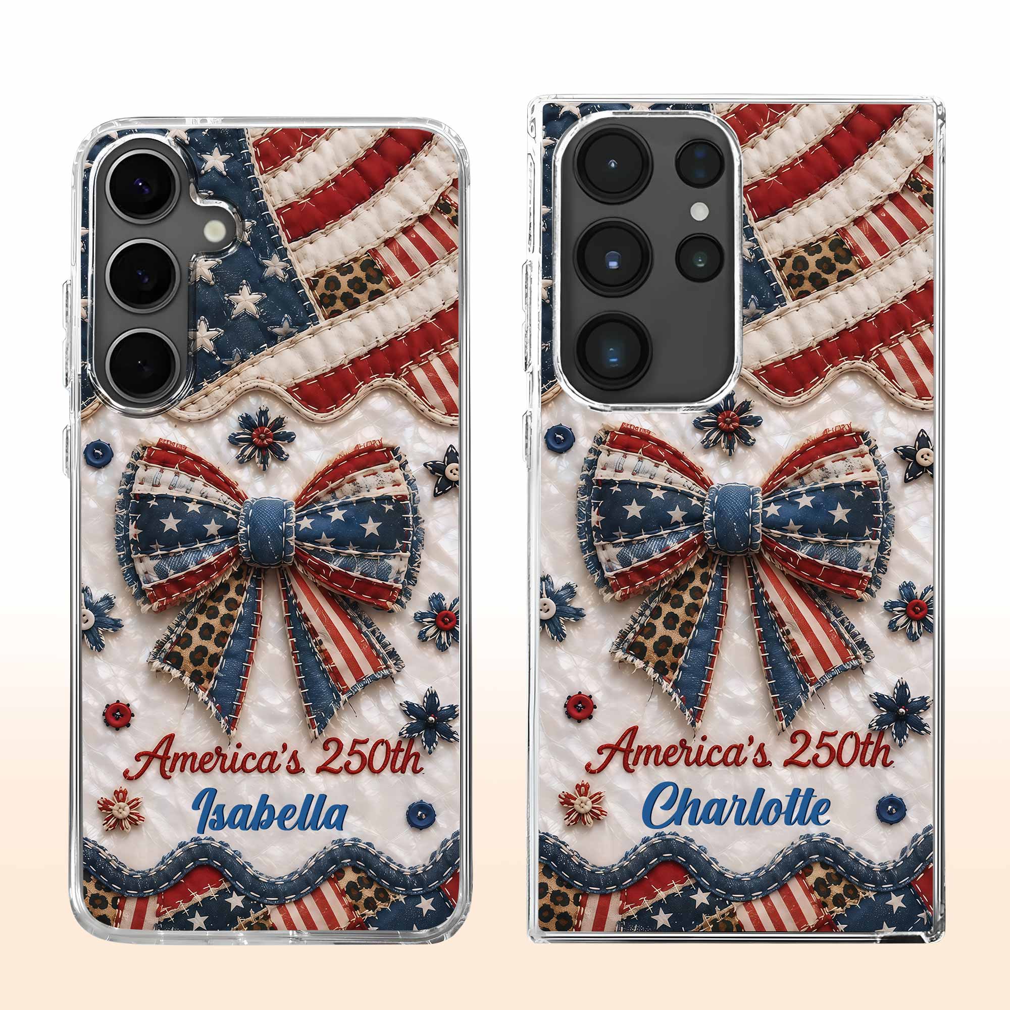 Personalized Clear Phone Case with American Flag & Leopard Print Gift for 4th of July Clear Phone Case GradoCreations