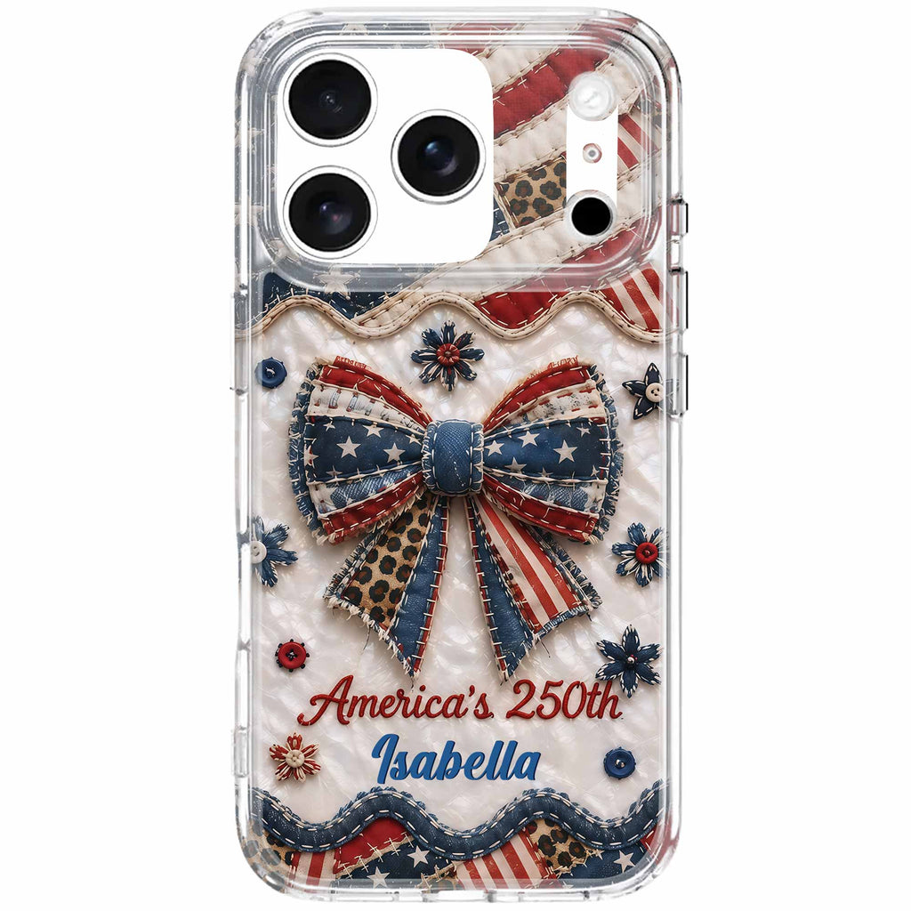Personalized Clear Phone Case with American Flag & Leopard Print Gift for 4th of July Clear Phone Case GradoCreations