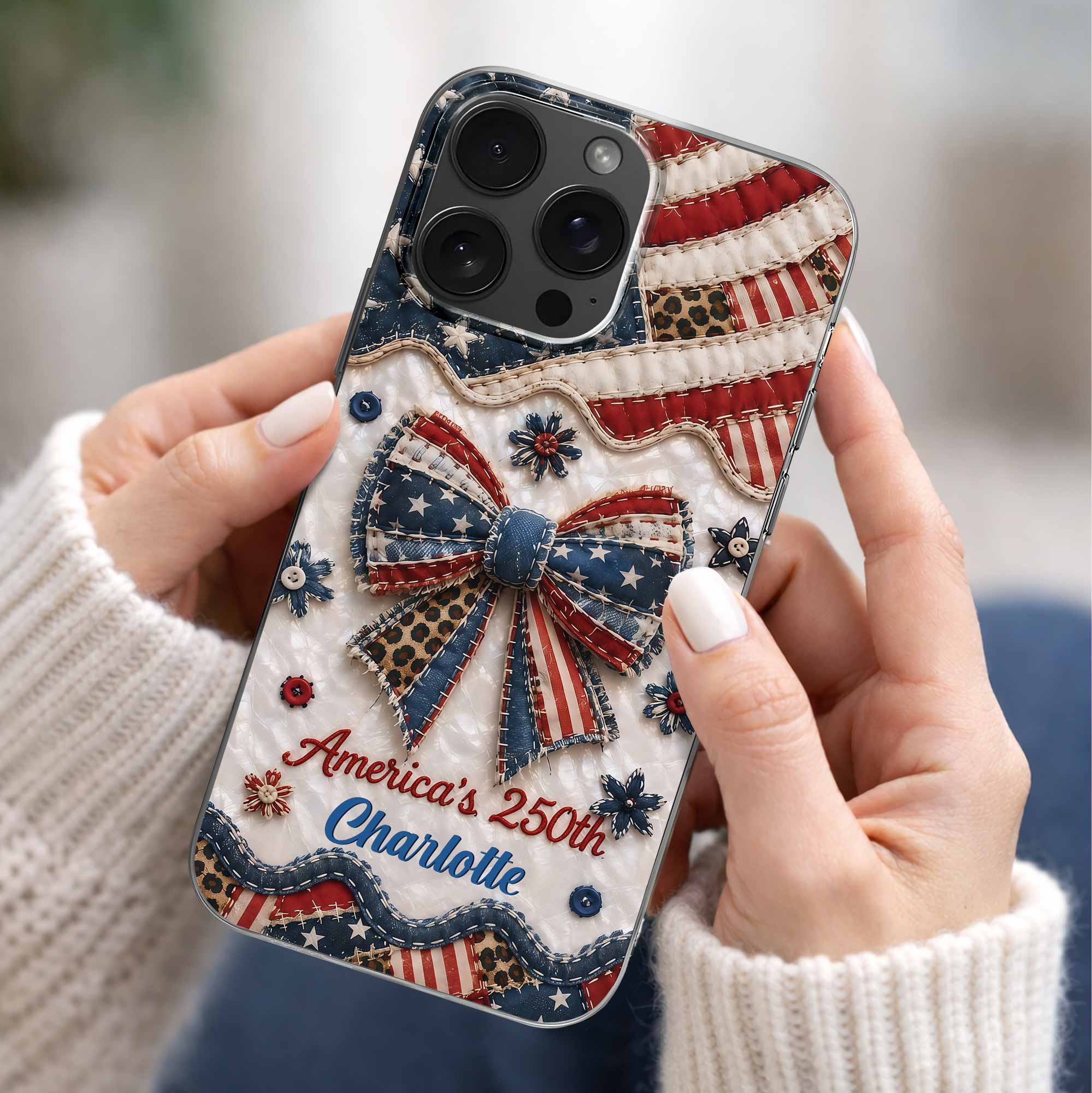 Personalized Clear Phone Case with American Flag & Leopard Print Gift for 4th of July Clear Phone Case GradoCreations