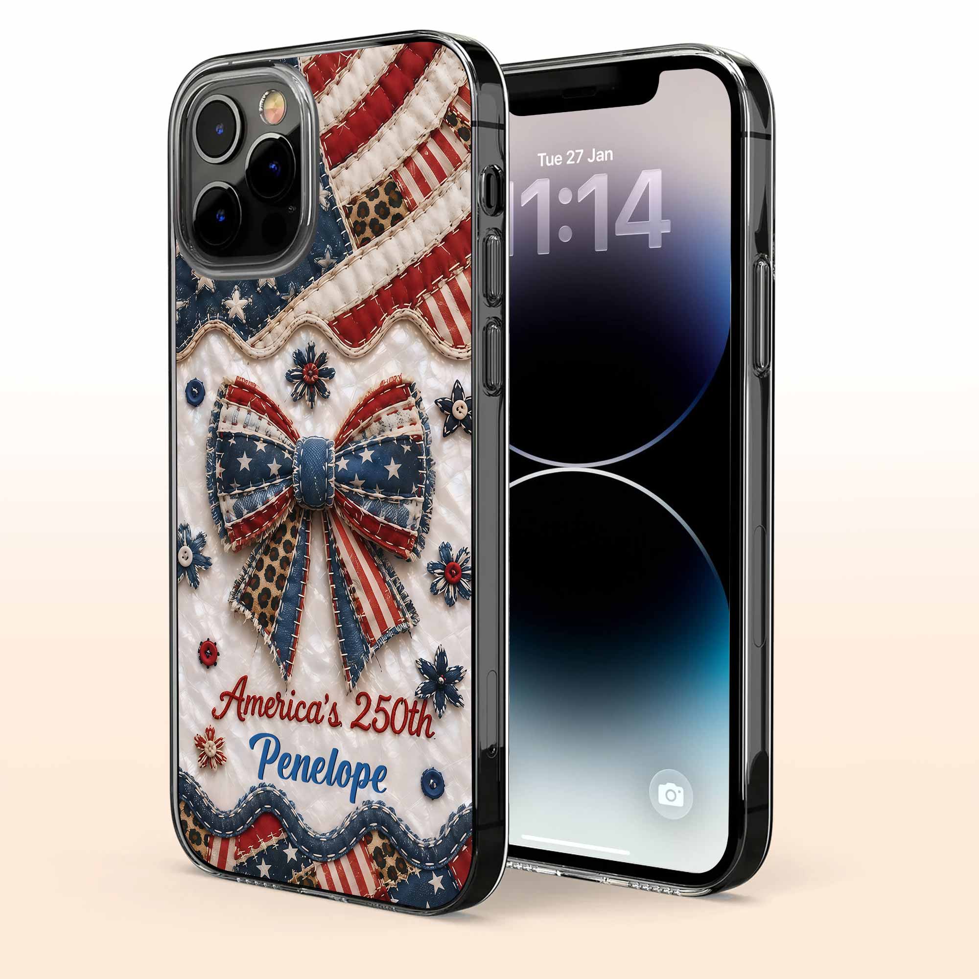 Personalized Clear Phone Case with American Flag & Leopard Print Gift for 4th of July Clear Phone Case GradoCreations