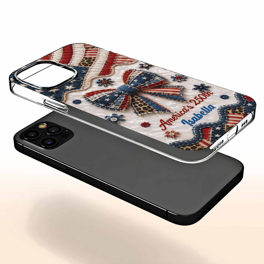 Personalized Clear Phone Case with American Flag & Leopard Print Gift for 4th of July Clear Phone Case GradoCreations