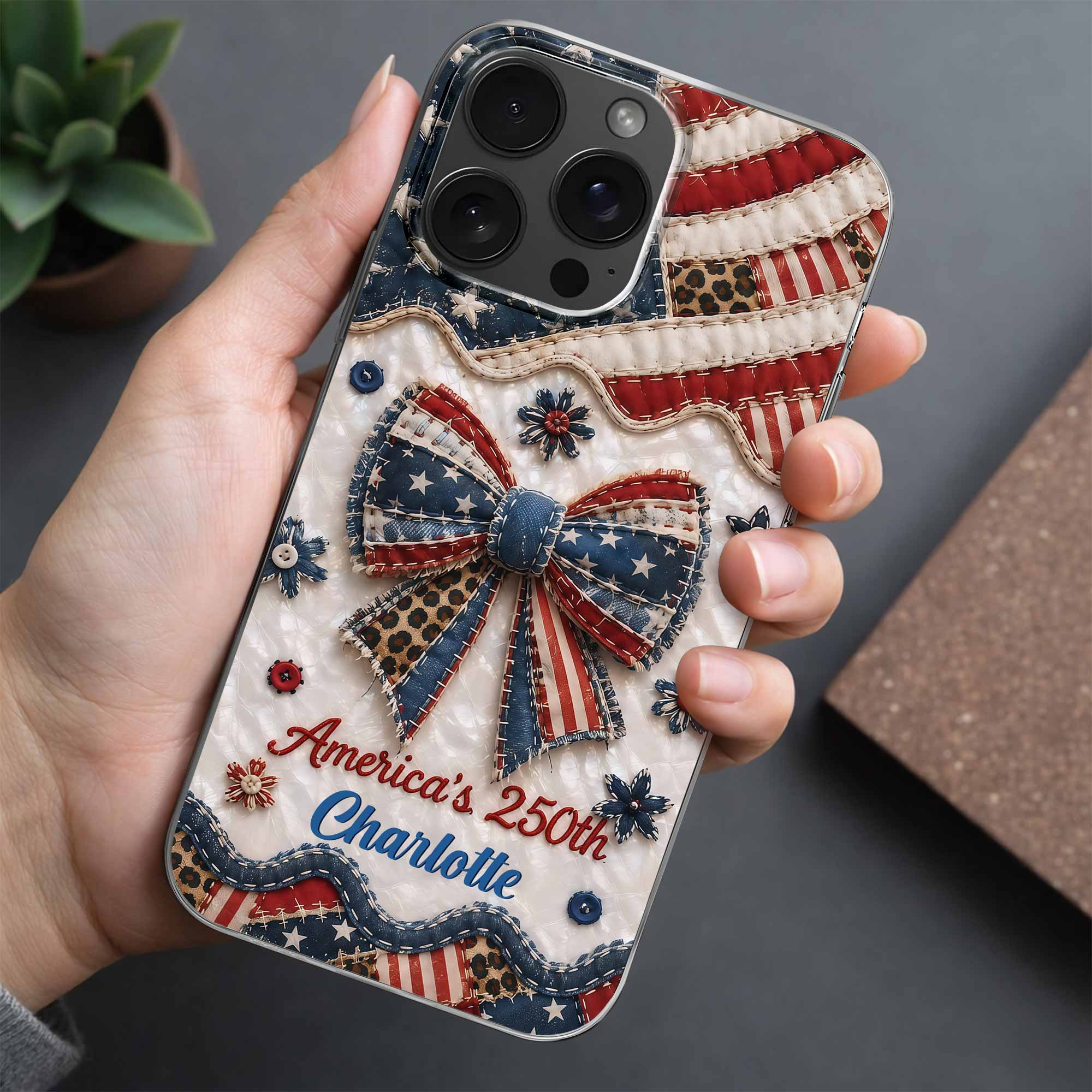 Personalized Clear Phone Case with American Flag & Leopard Print Gift for 4th of July Clear Phone Case GradoCreations