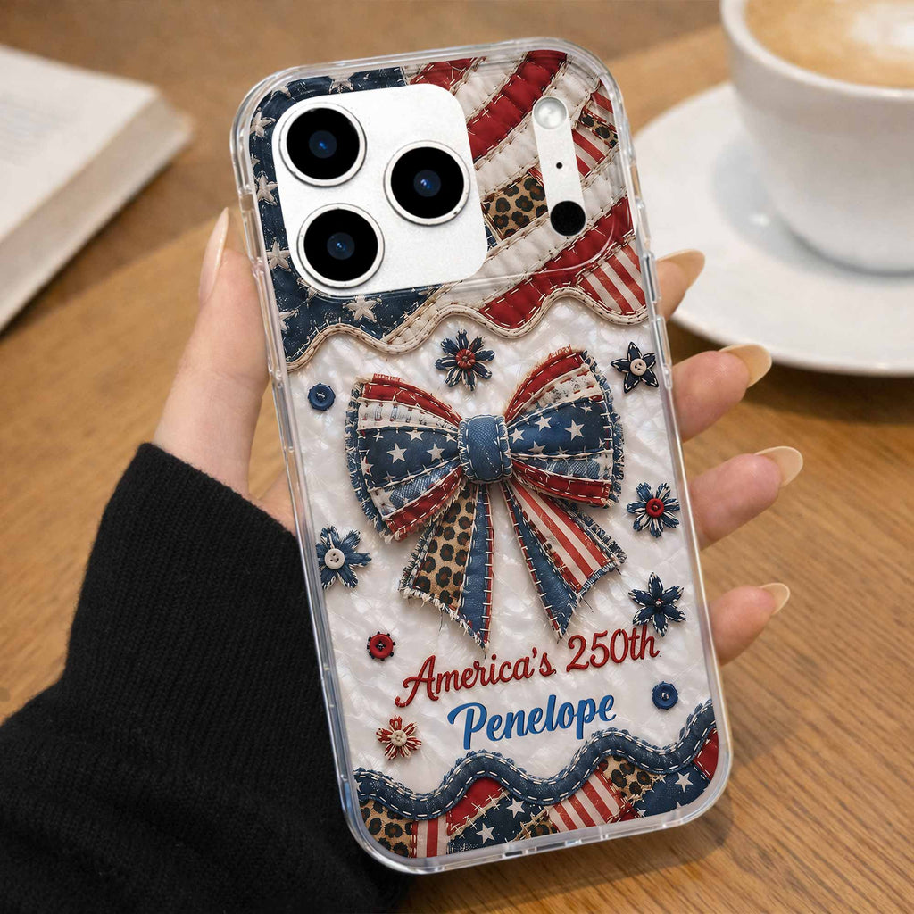 Personalized Clear Phone Case with American Flag & Leopard Print Gift for 4th of July Clear Phone Case GradoCreations