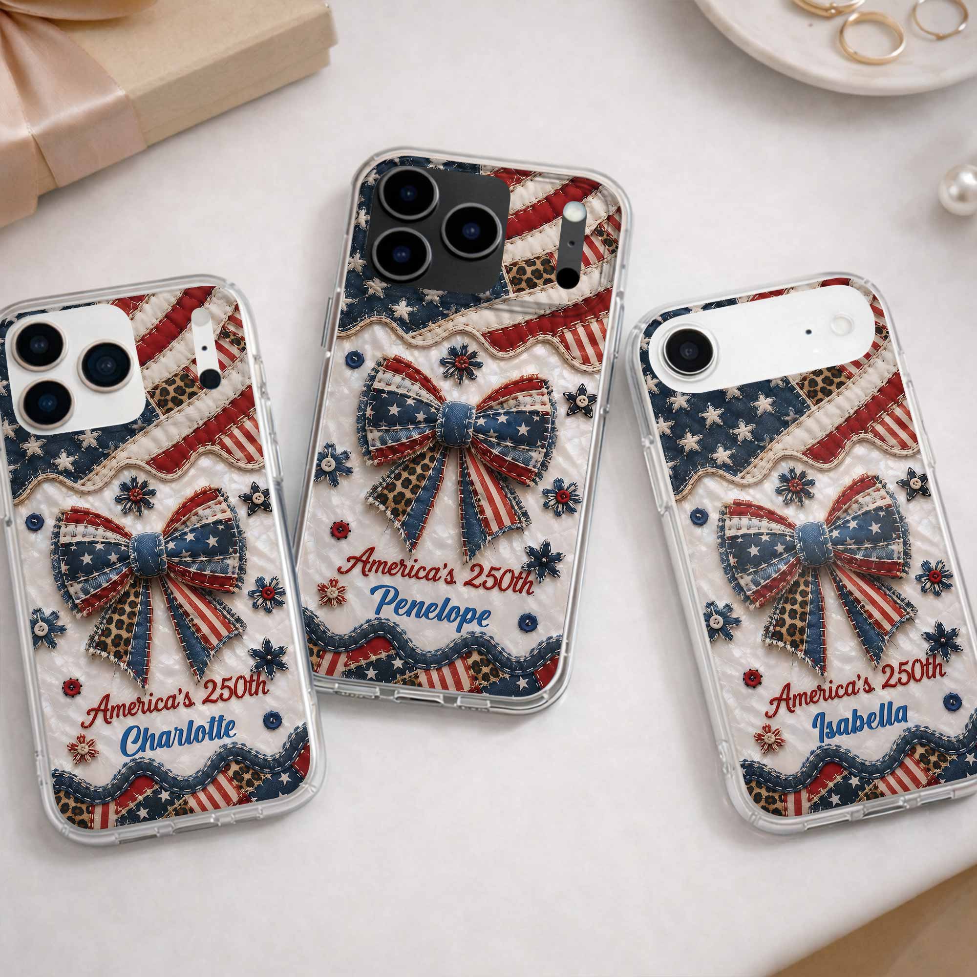 Personalized Clear Phone Case with American Flag & Leopard Print Gift for 4th of July Clear Phone Case GradoCreations