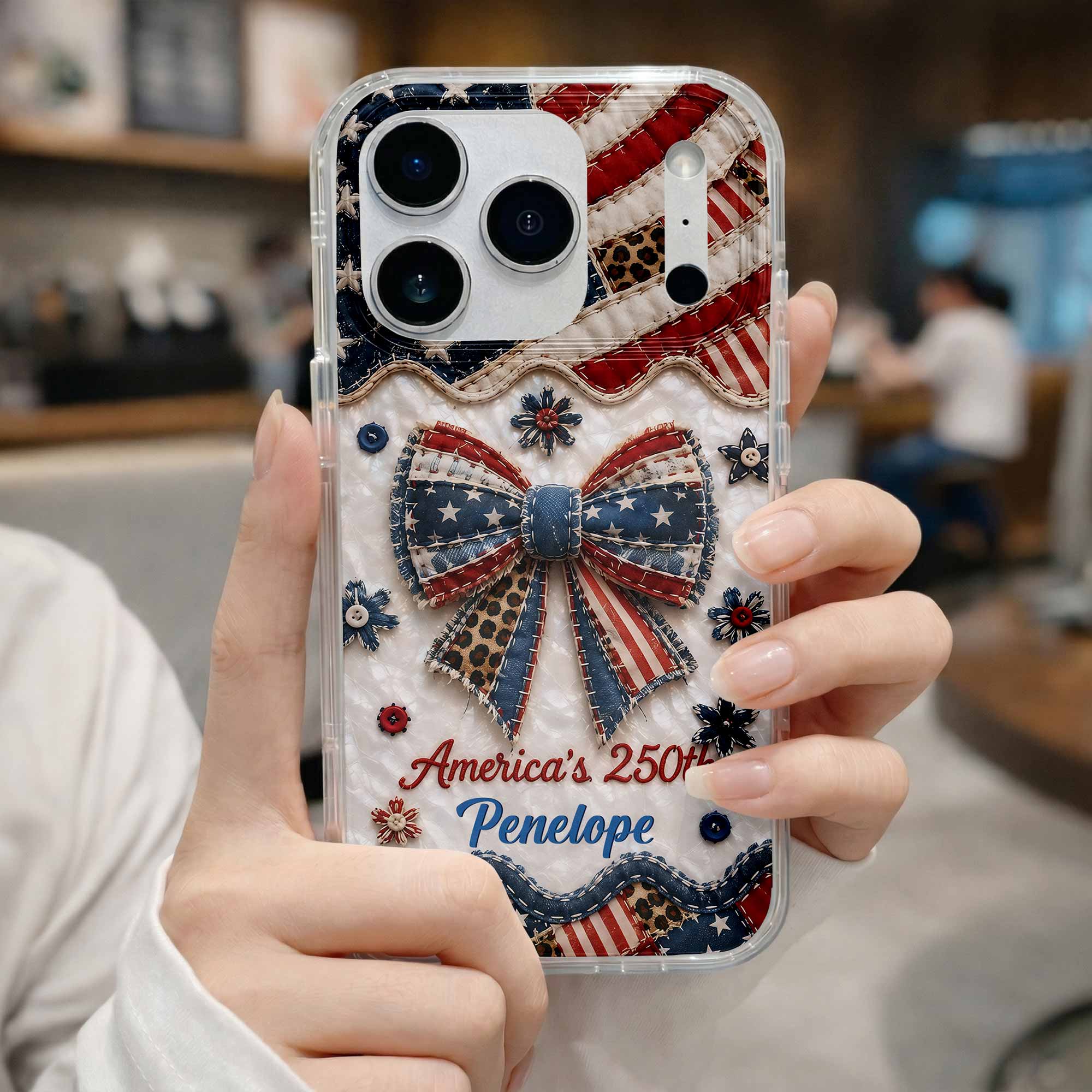 Personalized Clear Phone Case with American Flag & Leopard Print Gift for 4th of July Clear Phone Case GradoCreations