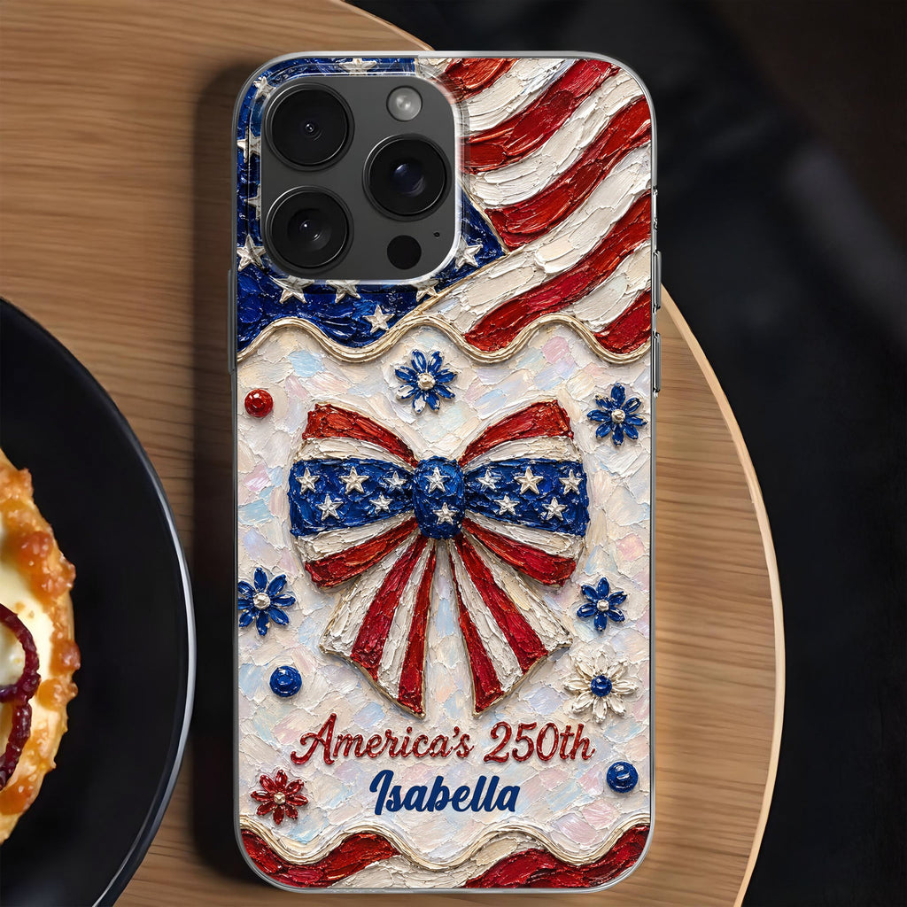 Personalized Clear Phone Case with American Flag Flowers Gift for Independence Day Clear Phone Case GradoCreations