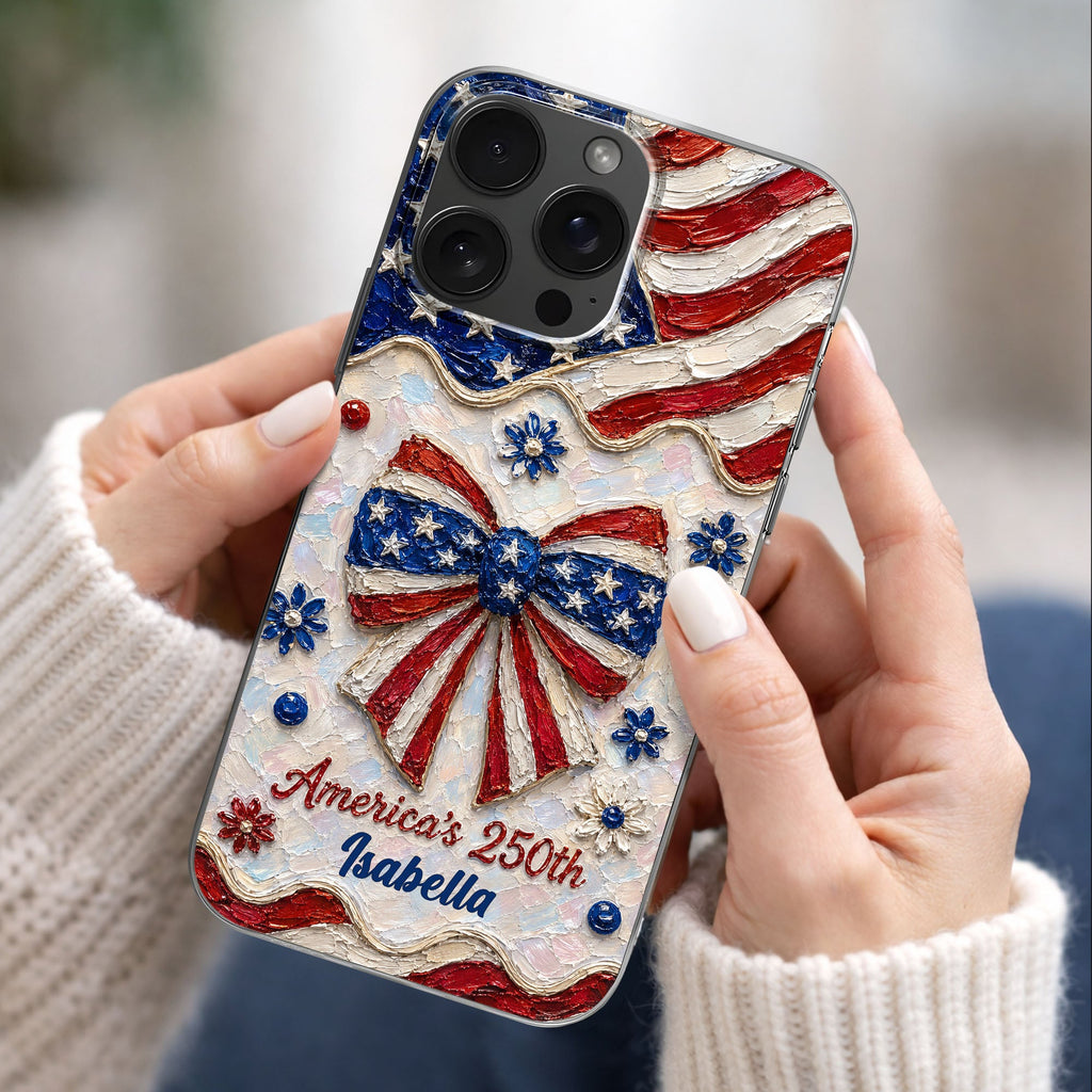 Personalized Clear Phone Case with American Flag Flowers Gift for Independence Day Clear Phone Case GradoCreations