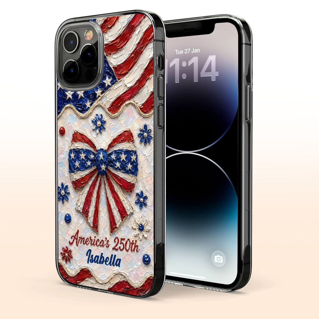 Personalized Clear Phone Case with American Flag Flowers Gift for Independence Day Clear Phone Case GradoCreations
