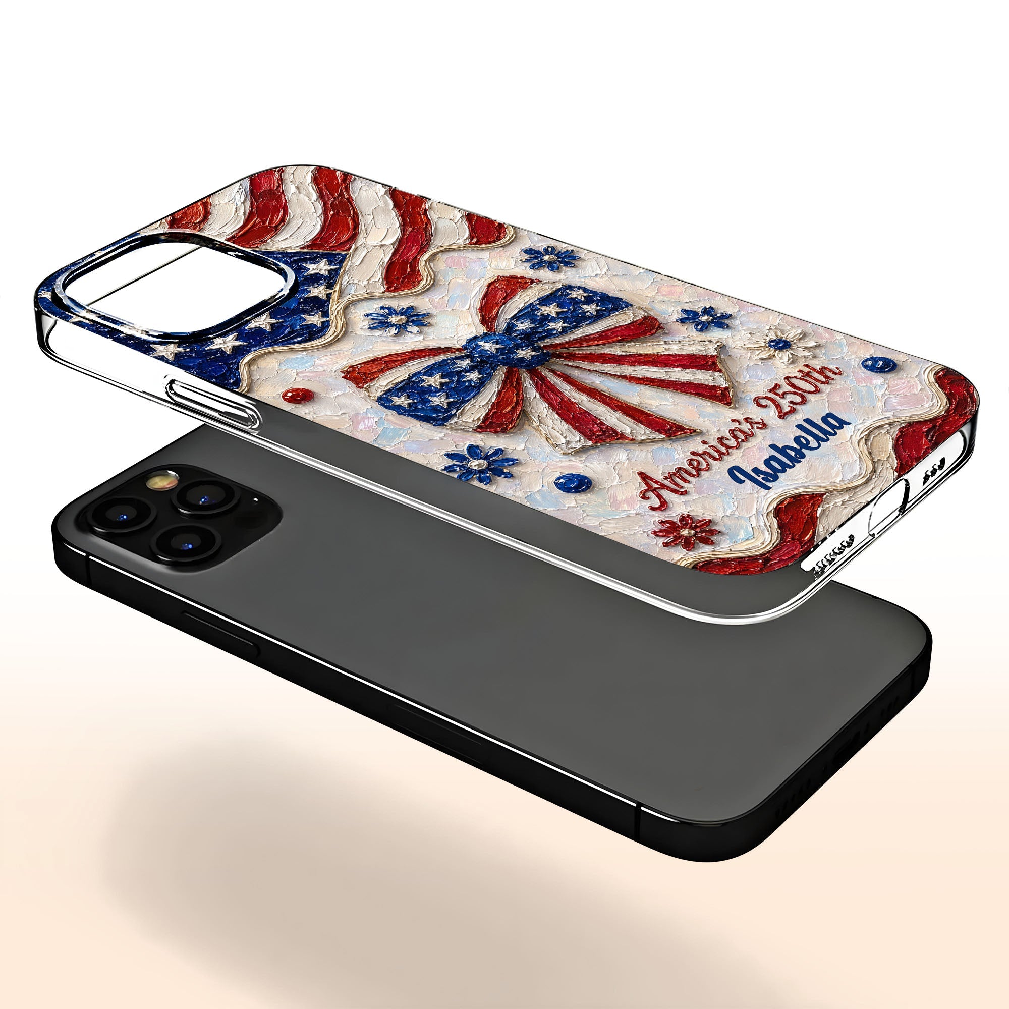 Personalized Clear Phone Case with American Flag Flowers Gift for Independence Day