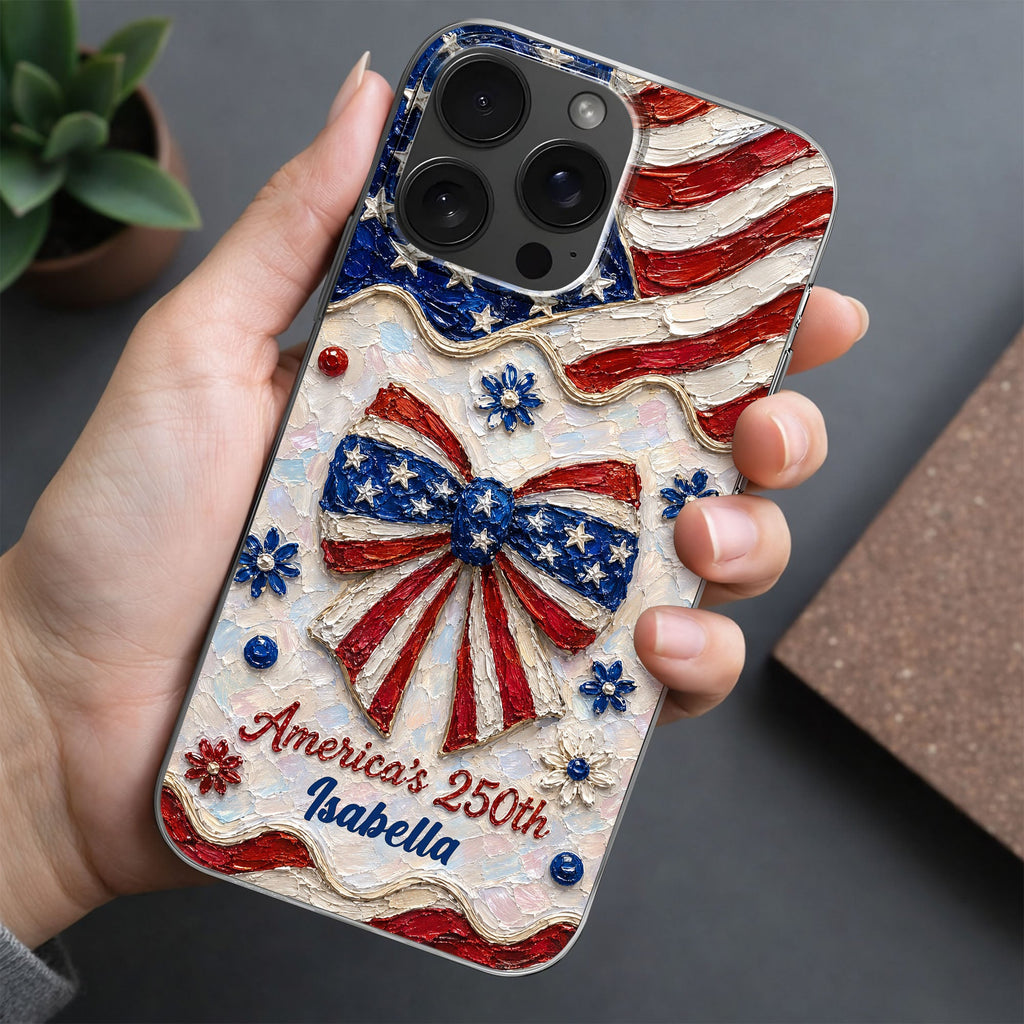Personalized Clear Phone Case with American Flag Flowers Gift for Independence Day Clear Phone Case GradoCreations